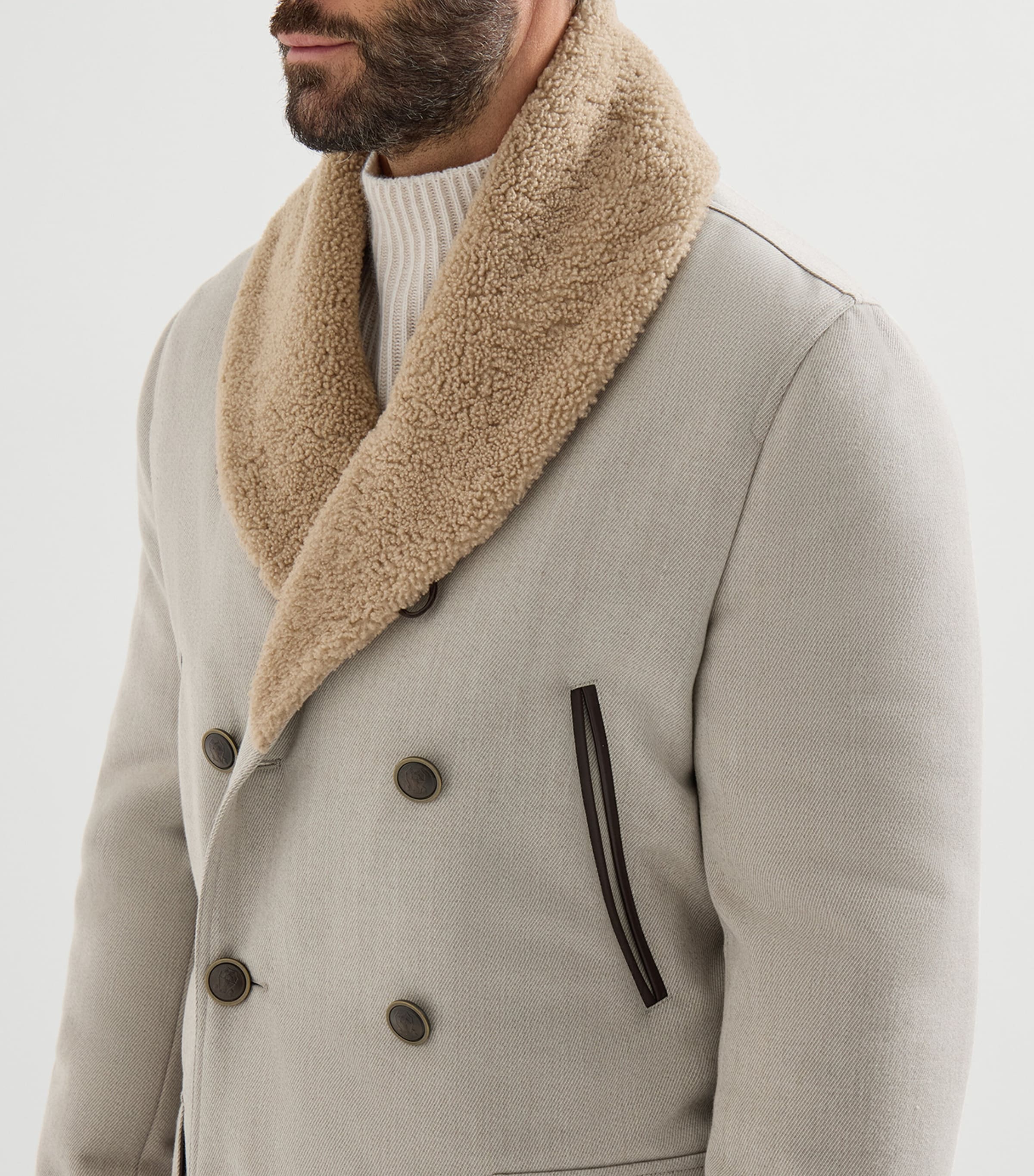 Brunello Cucinelli Mens Wool-Cashmere Shearling-Collar Jacket Image 6