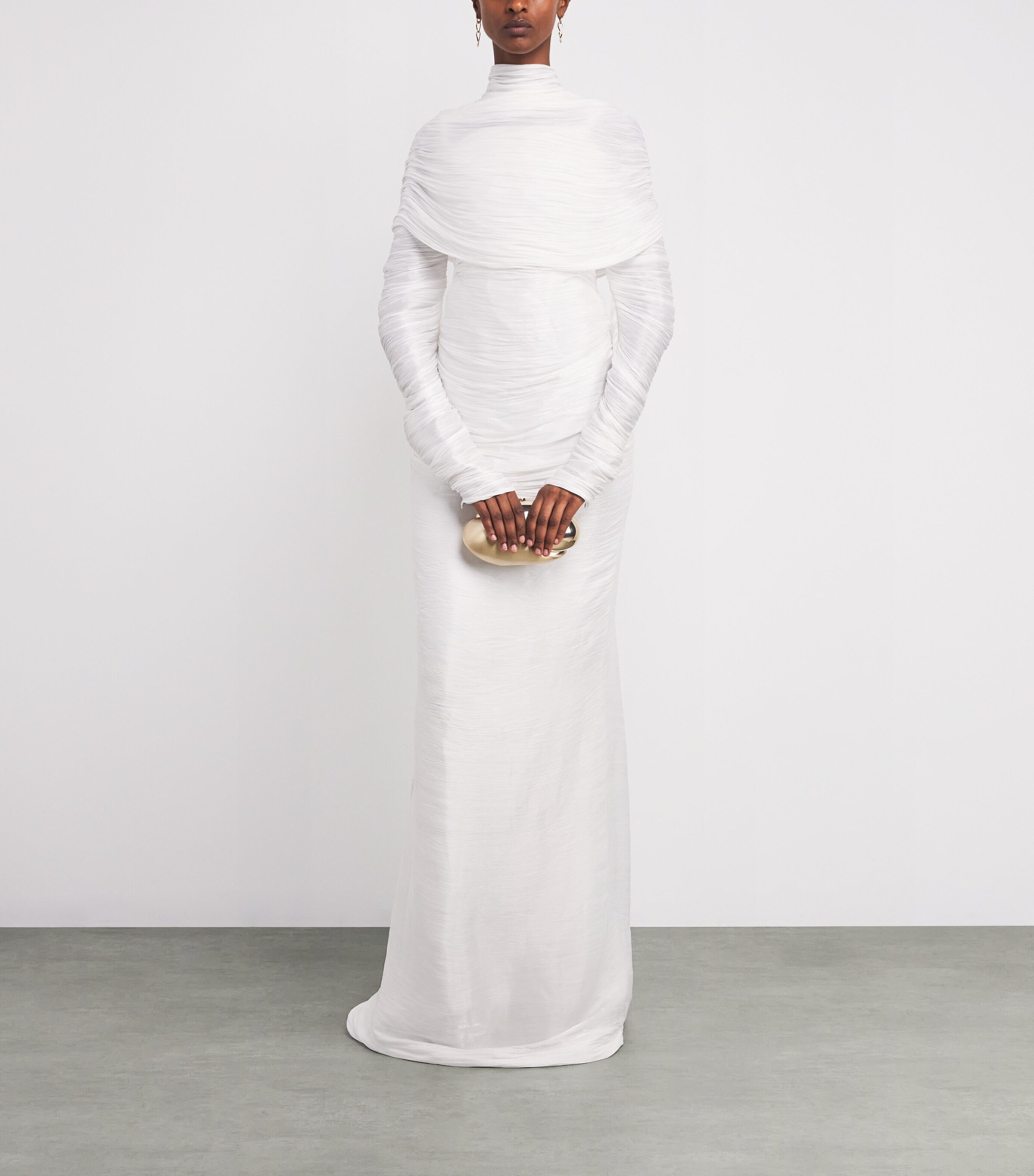Pleated High-Neck Gown OFF-WHITE Image 2