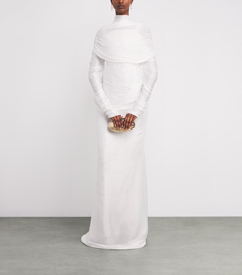Pleated High-Neck Gown OFF-WHITE Image 2