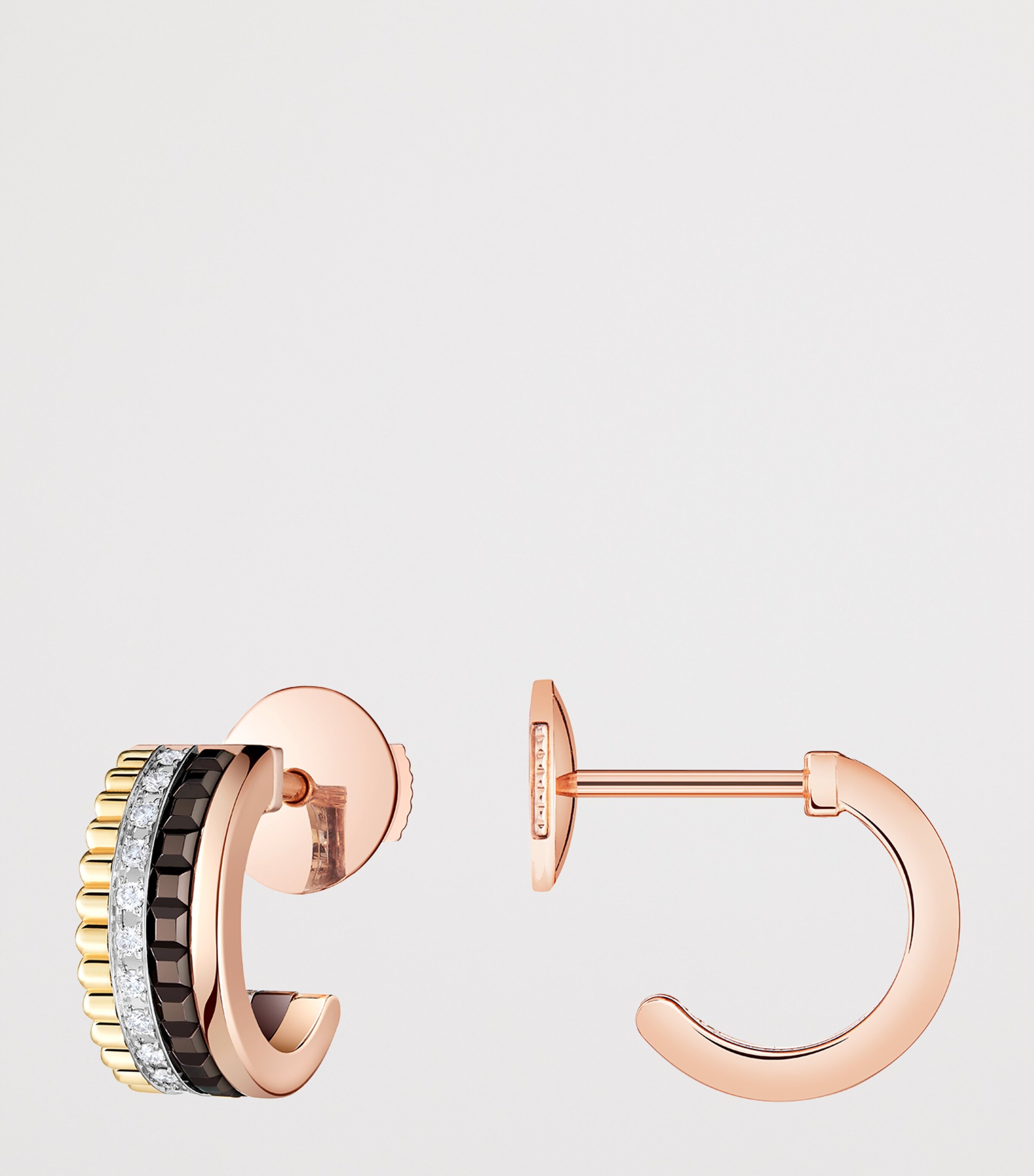 Mixed Gold and Diamond Quatre Classique Mini Hoop Earrings YELLOW GOLD Image 3