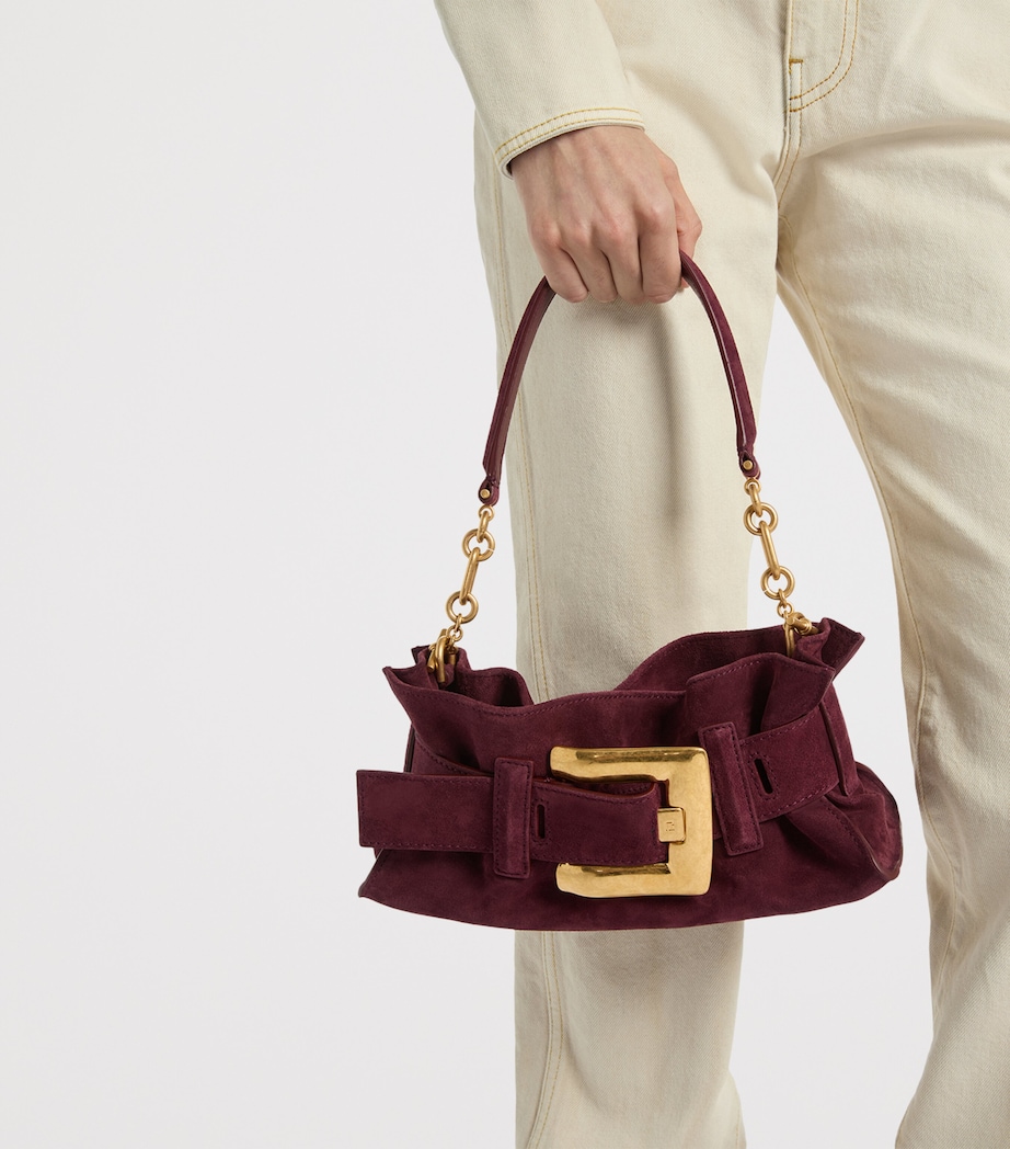 Balmain Mini Suede Anthem Shoulder Bag Lie De Vin Image 2