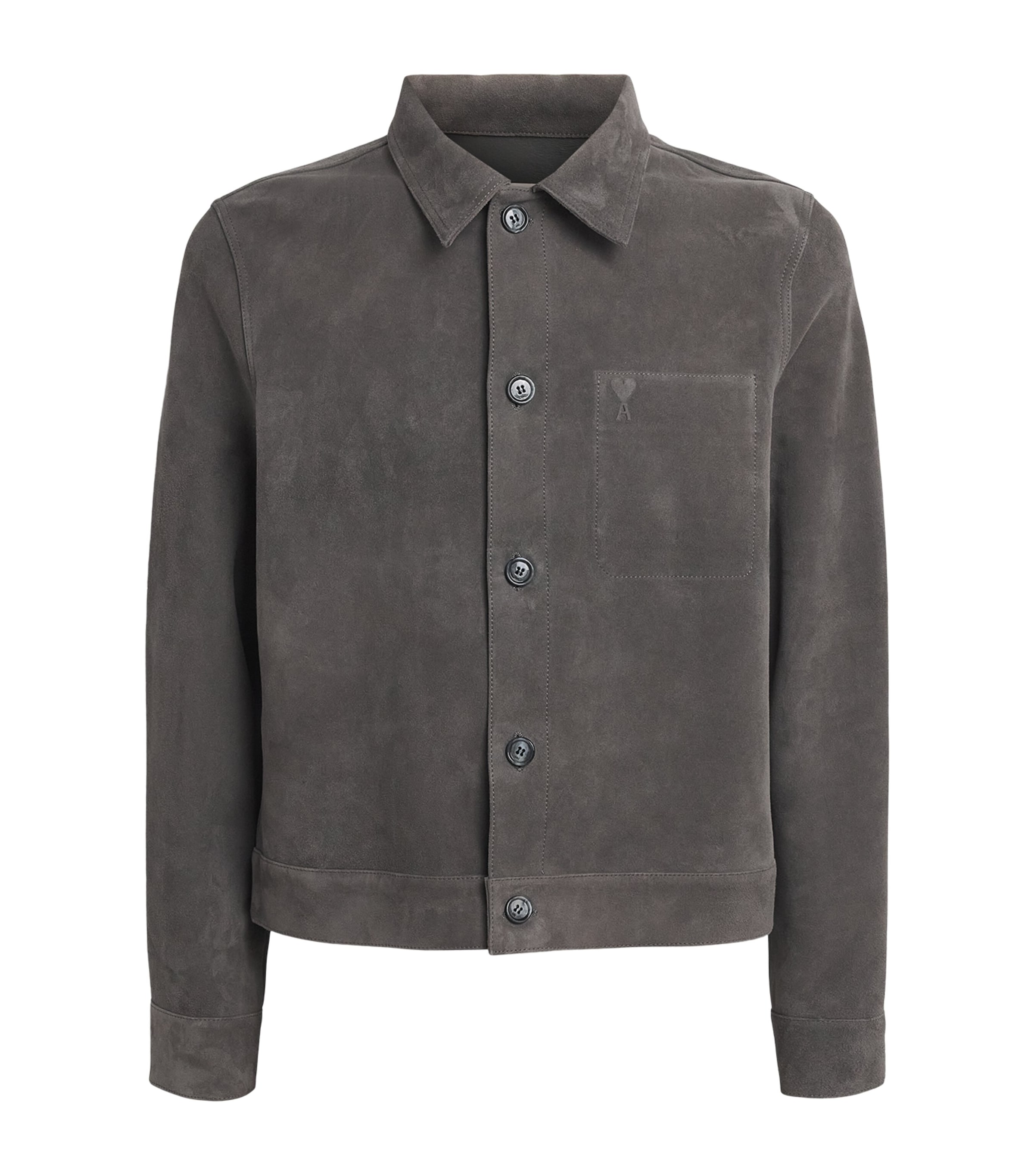 AMI Paris Mens Suede Logo Jacket Carbone Image 1