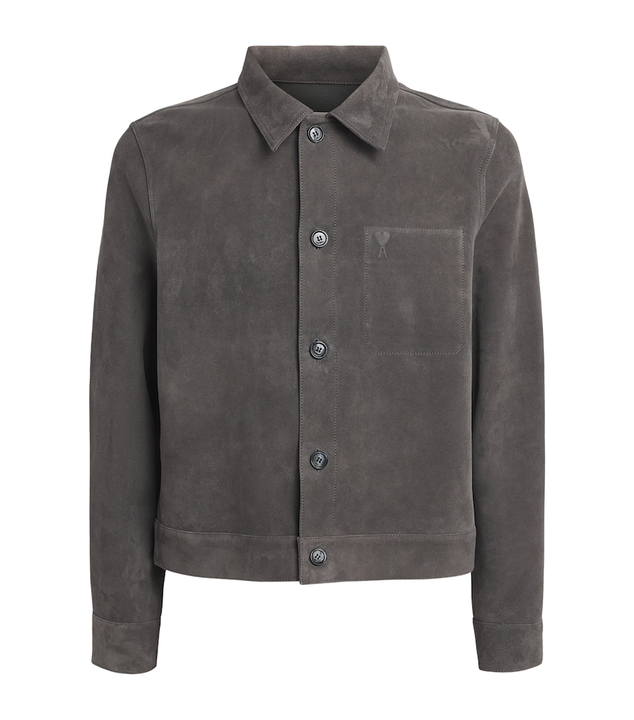 AMI Paris Mens Suede Logo Jacket Carbone Image 1