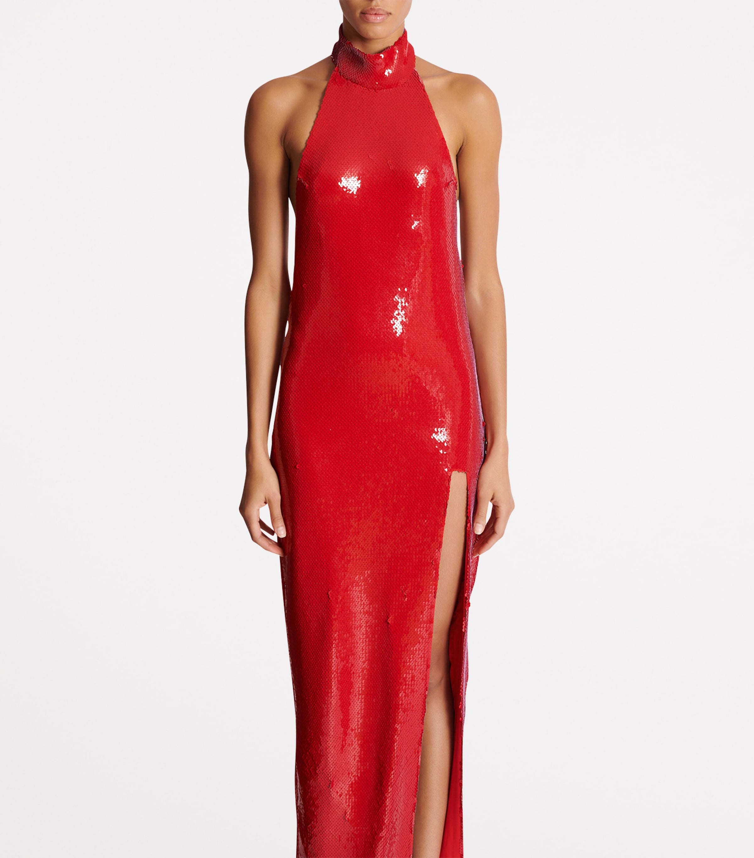 Balmain Womens Sequinned Halterneck Maxi Dress Red Image 5