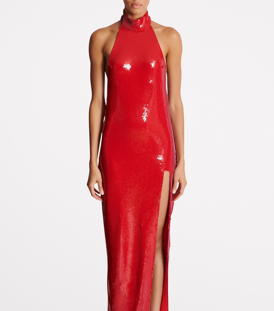 Sequinned Halterneck Maxi Dress 3CH RED Image 5