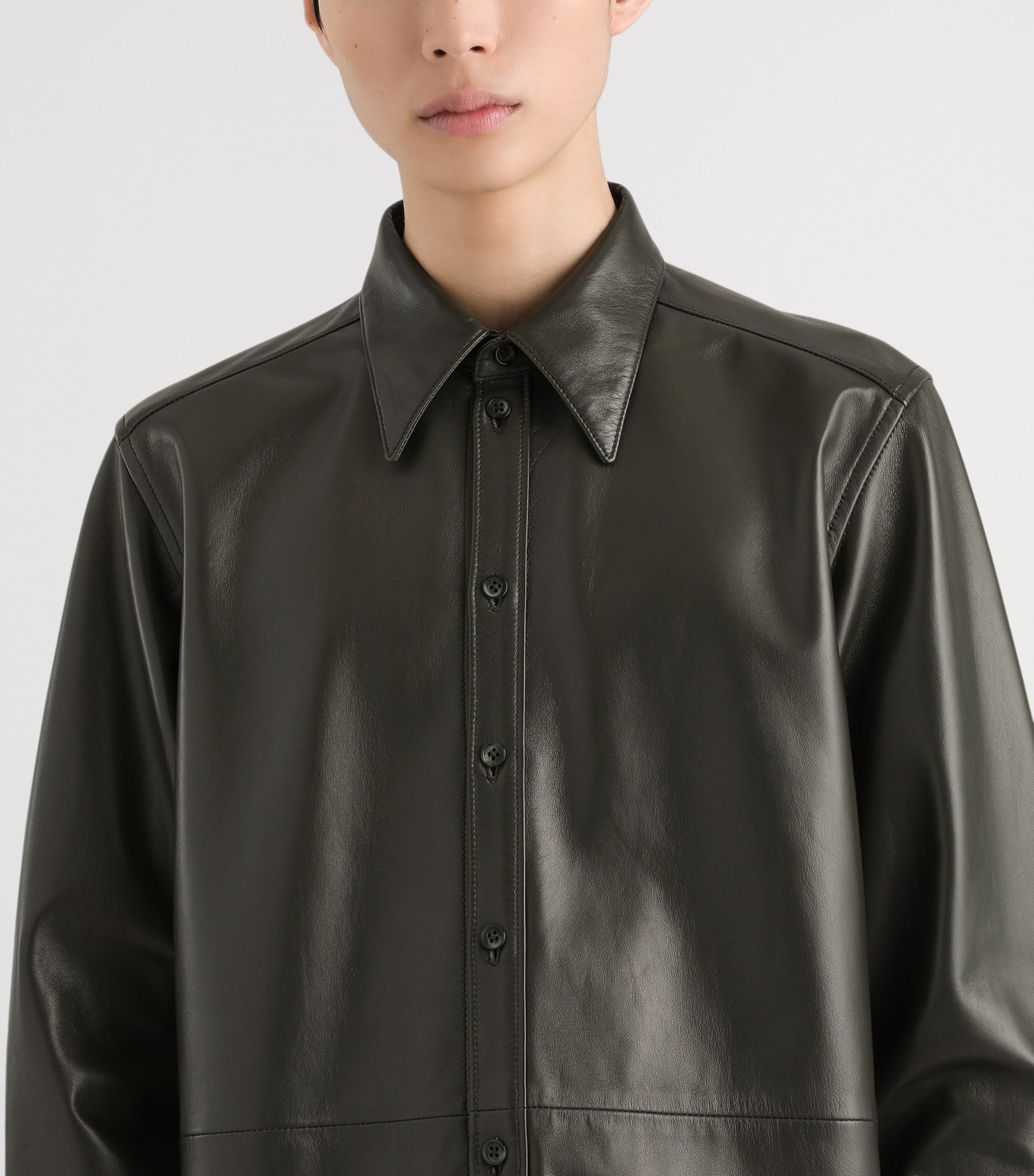 Dolce&Gabbana Mens Leather Shirt Dark Green Image 4