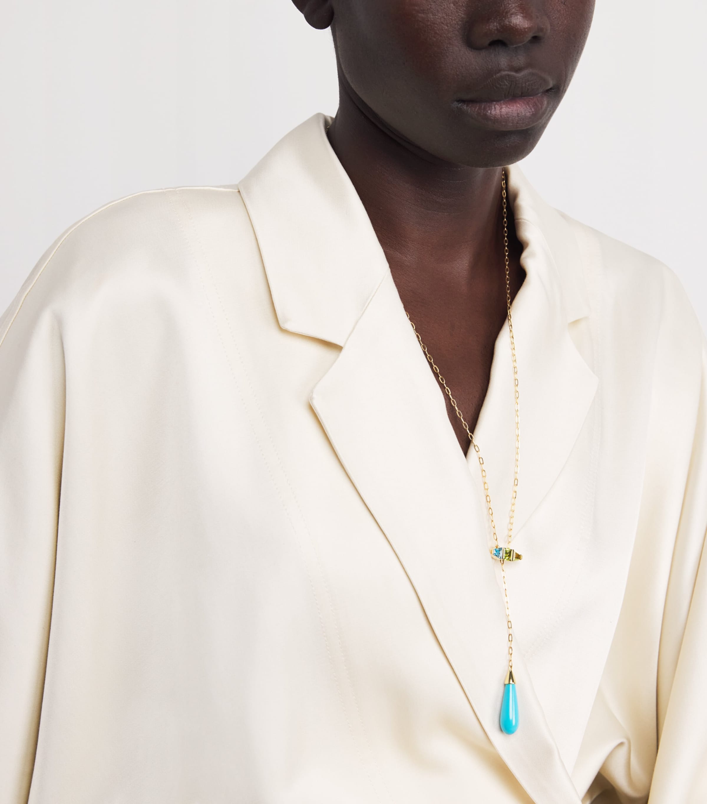 Yellow Gold, Topaz, Peridot, Tourmaline and Turquoise Helix Lariat Necklace YELLOW GOLD Image 2