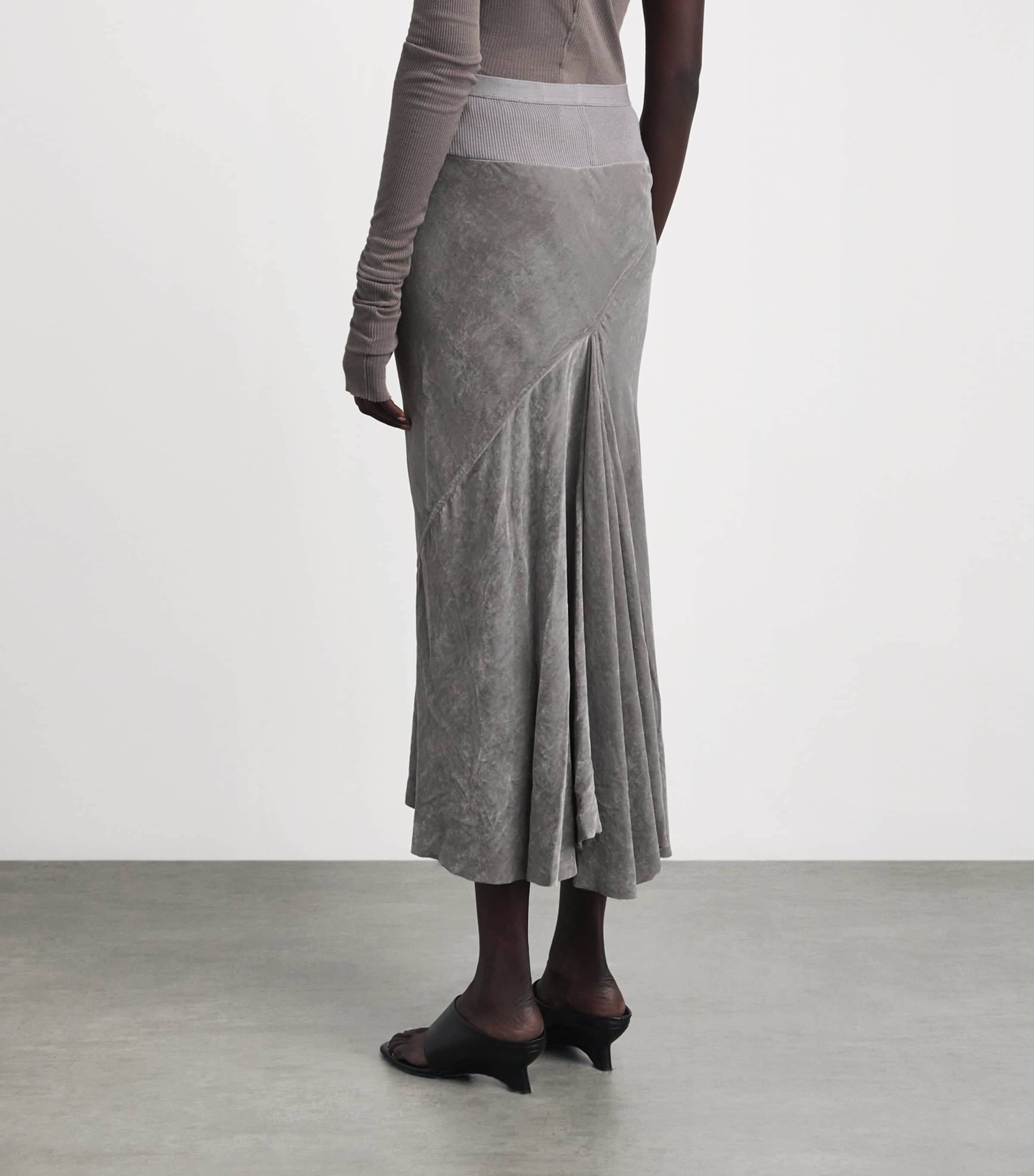 Rick Owens Womens Velvet Midi Slip Skirt Steel Image 5