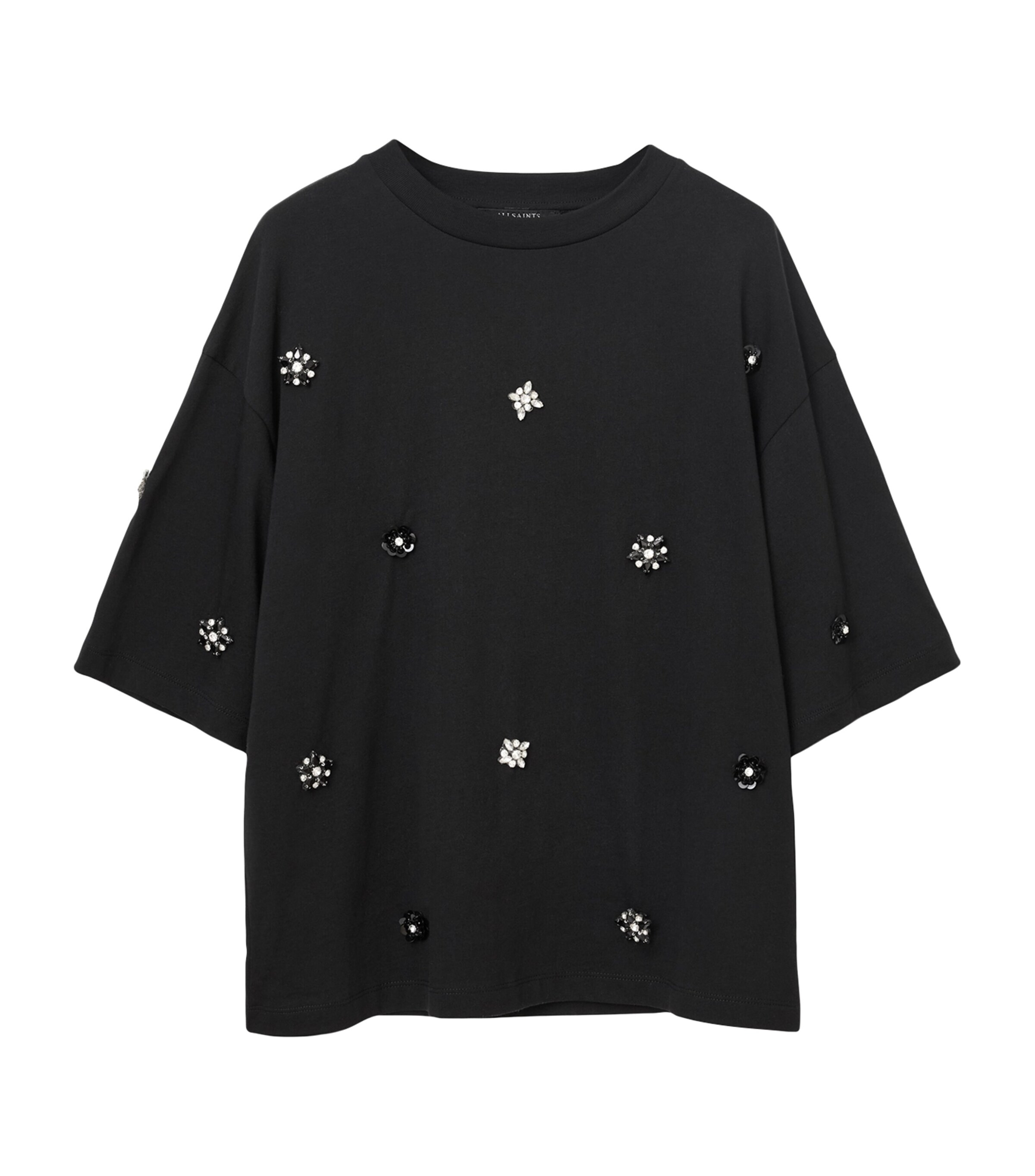 AllSaints Womens Organic Cotton Amelie Embellished T-Shirt Black Image 1