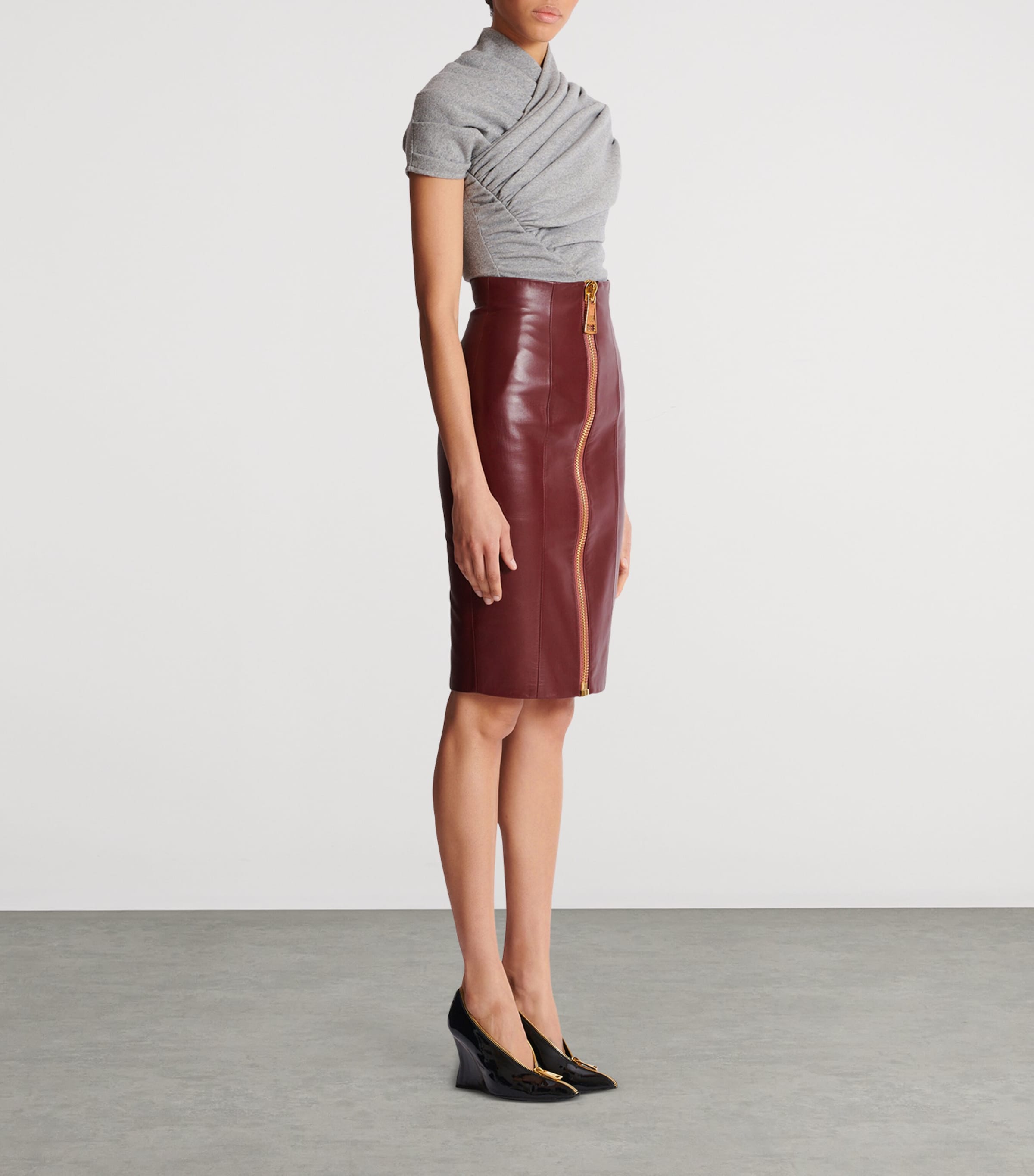 Lambskin Zip-Up Pencil Skirt 3AR AUBERGINE Image 4