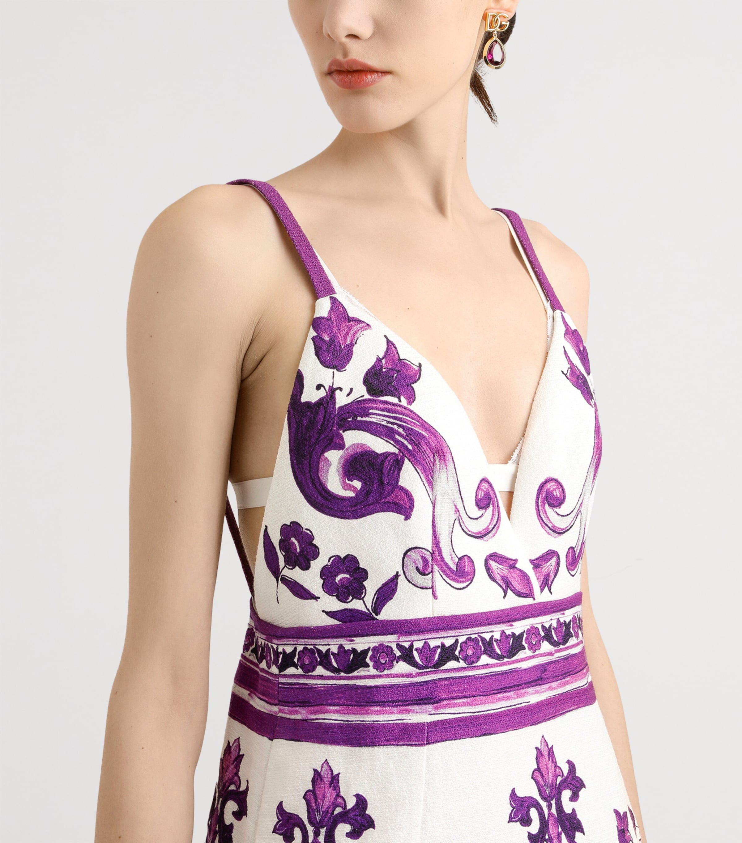 Cotton-Linen-Blend Majolica Print Mini Dress IP3TN-MIX MAIOLICA V Image 4