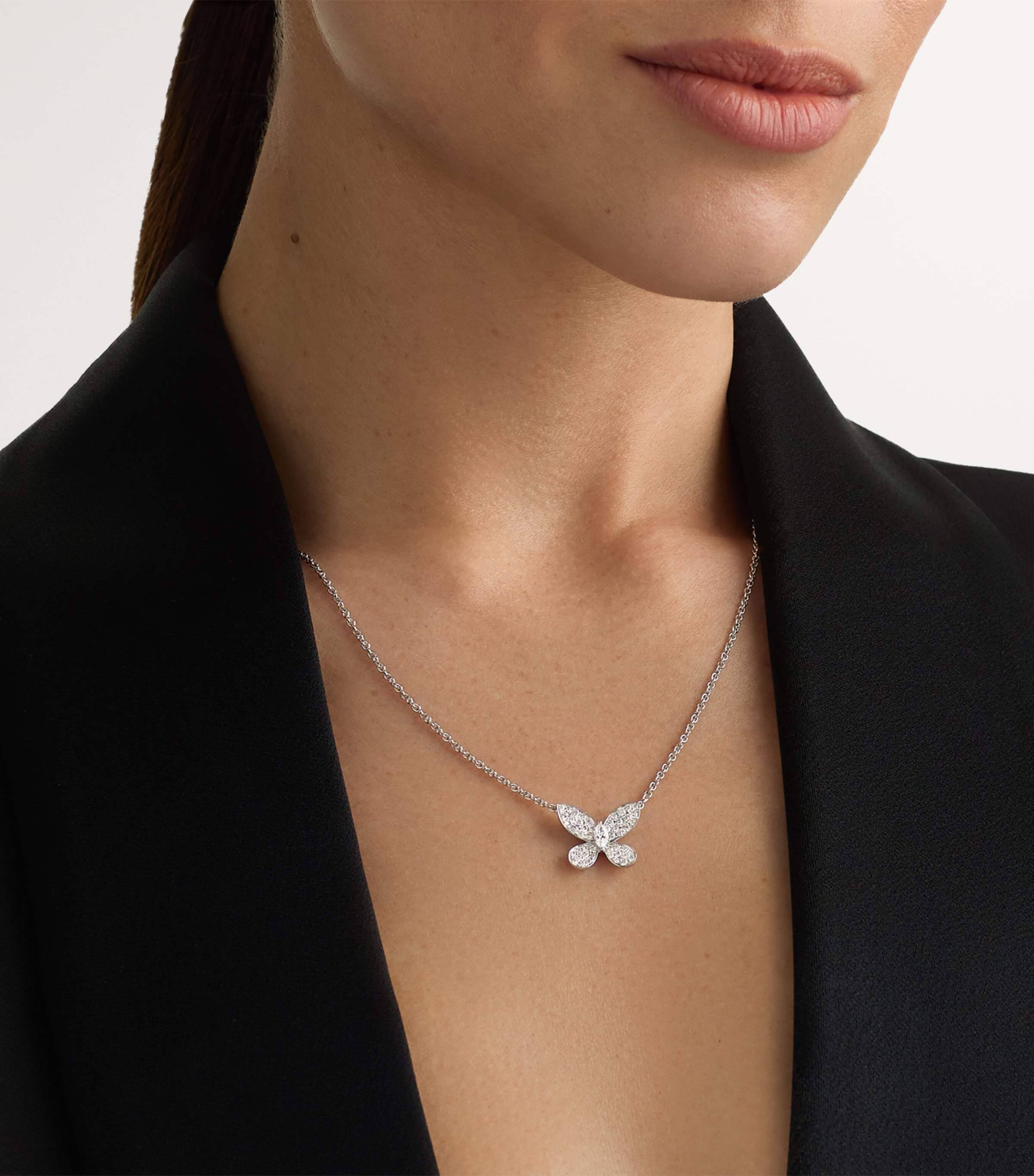 White Gold and Diamond Pavé Butterfly Small Pendant Necklace WHITE GOLD Image 2