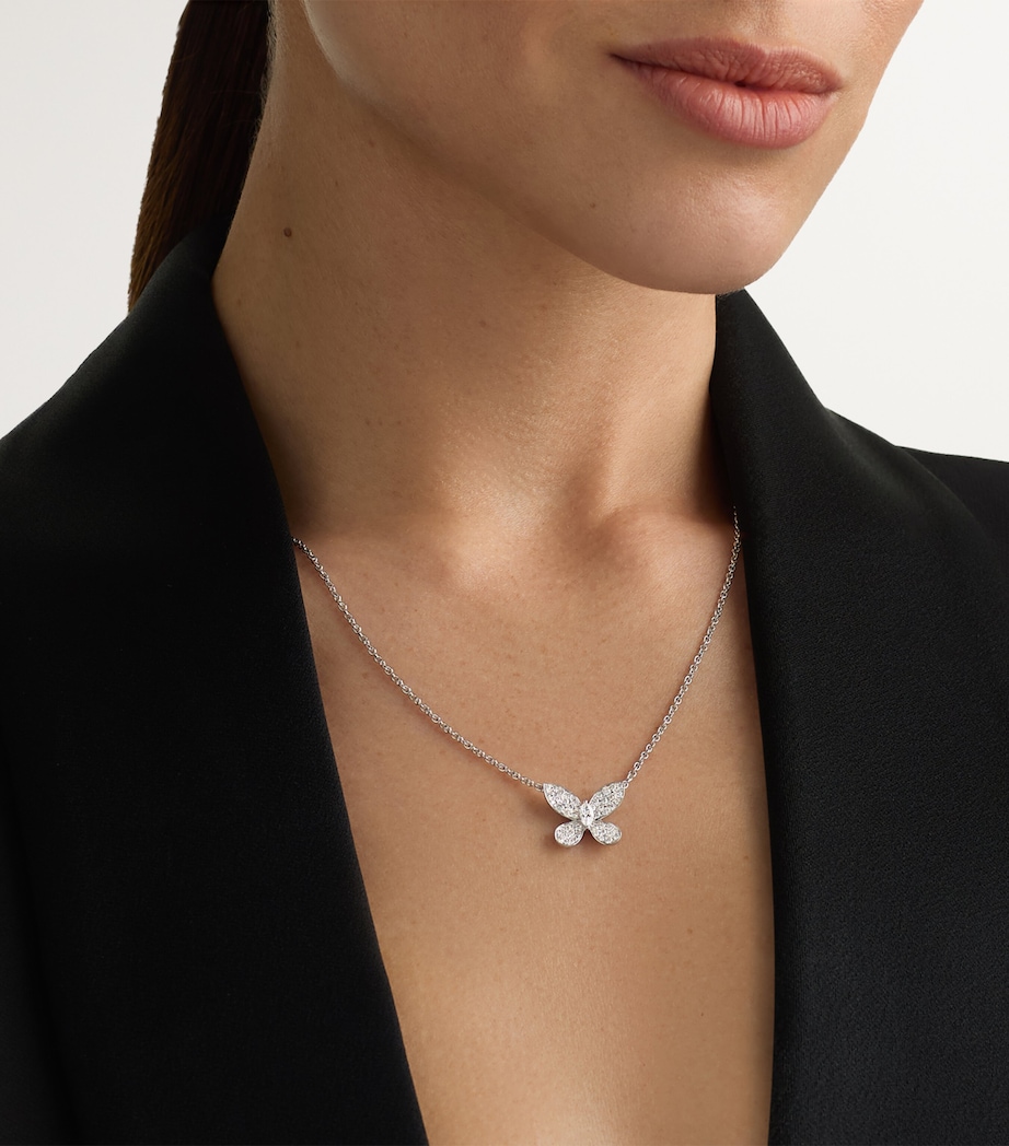 White Gold and Diamond Pavé Butterfly Small Pendant Necklace WHITE GOLD Image 2