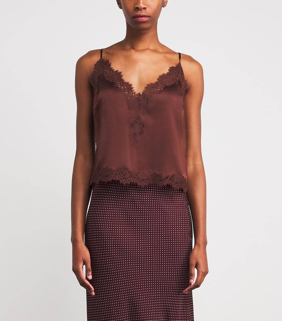 DÔEN Womens Silk Lace-Trim Kira Top Café Brun Image 3