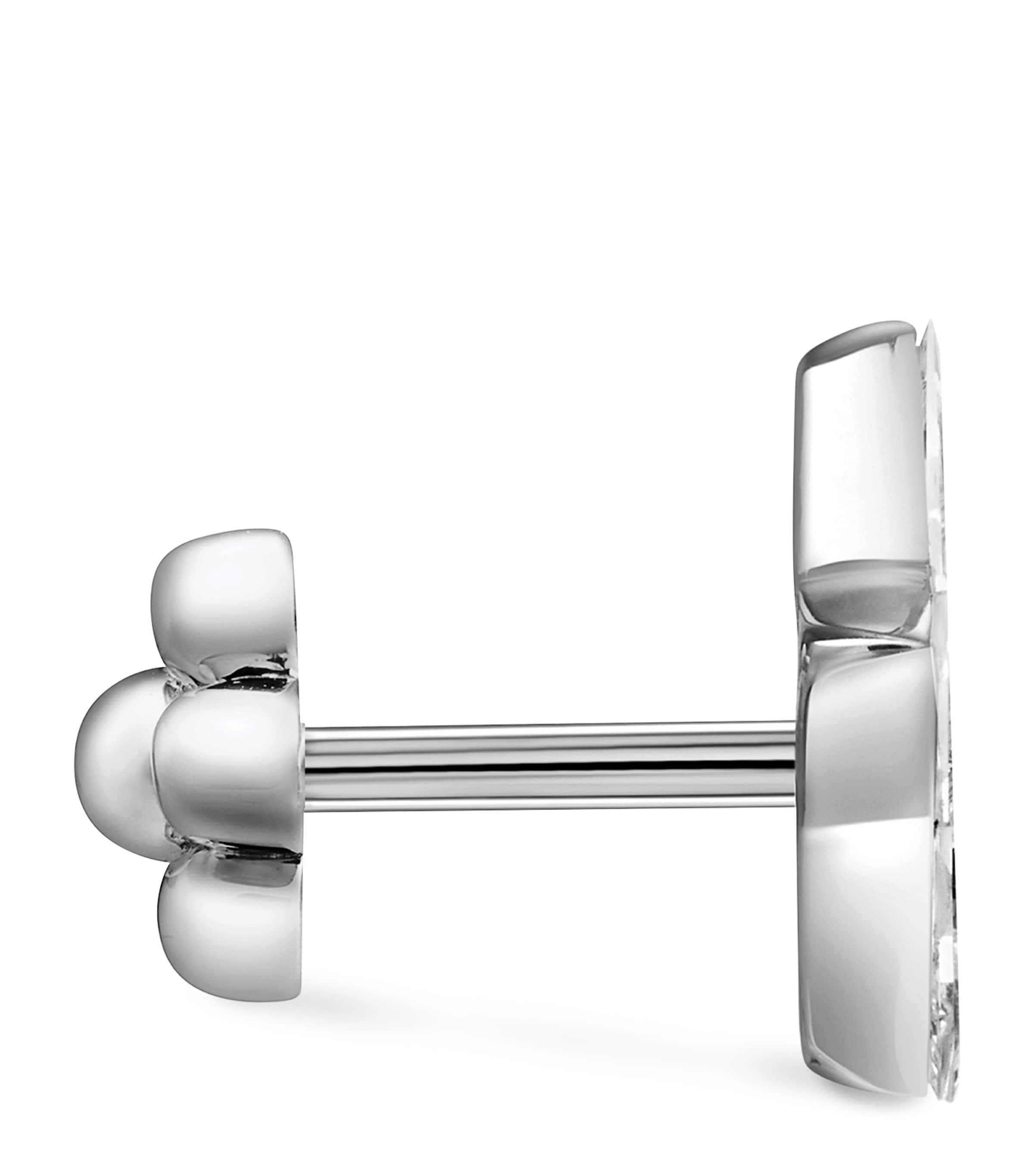 White Gold Invisible Set Diamond Star Threaded Stud Earring (9mm) WHITE GOLD Image 4