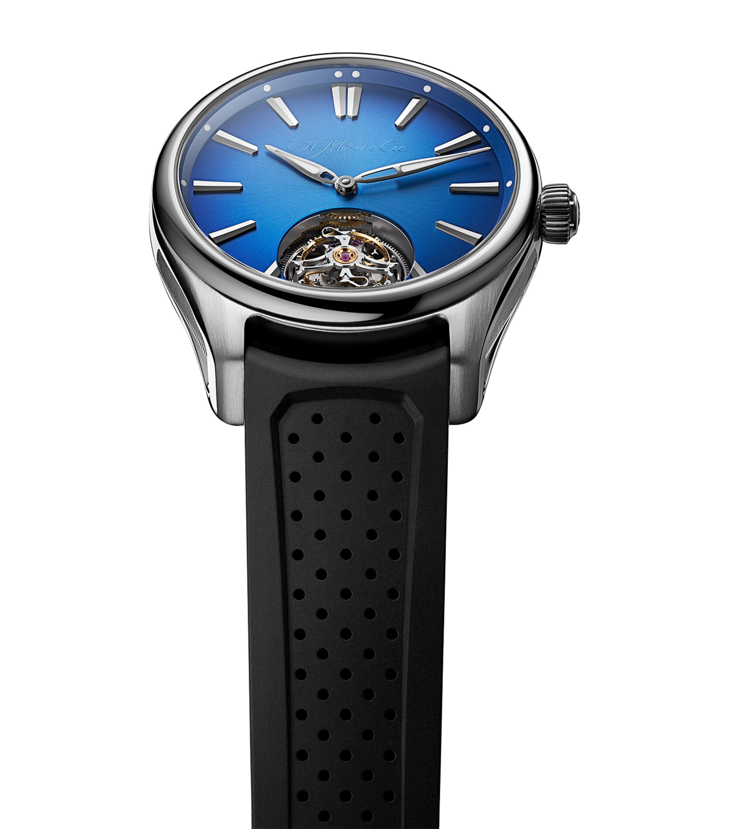 H. Moser & Cie Stainless Steel Pioneer Tourbillon Watch 40mm Blue Image 2