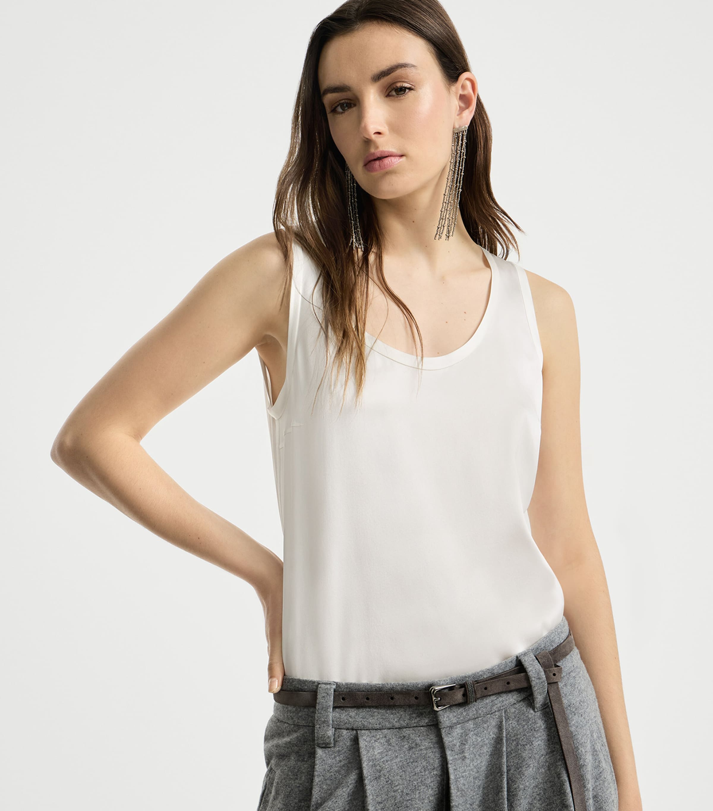 Brunello Cucinelli Womens Stretch-Silk Satin Tank Top Image 2