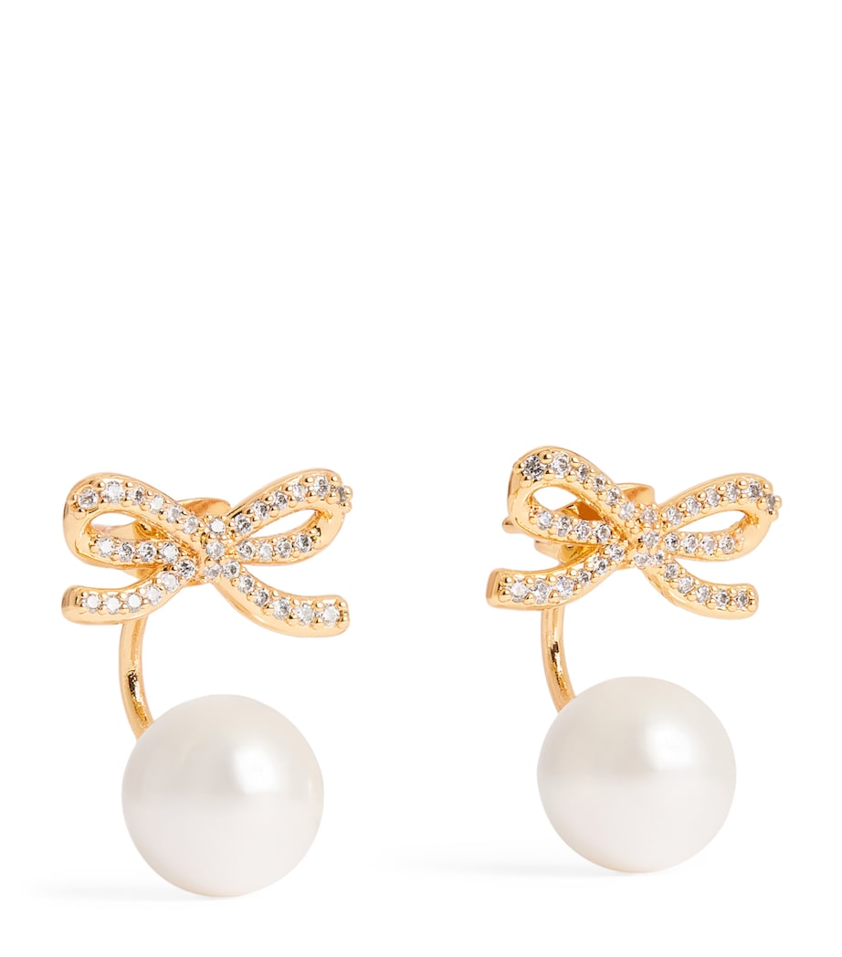 Crystal and Faux Pearl Bow Jacket Earrings PEARL / GOLD Image 1