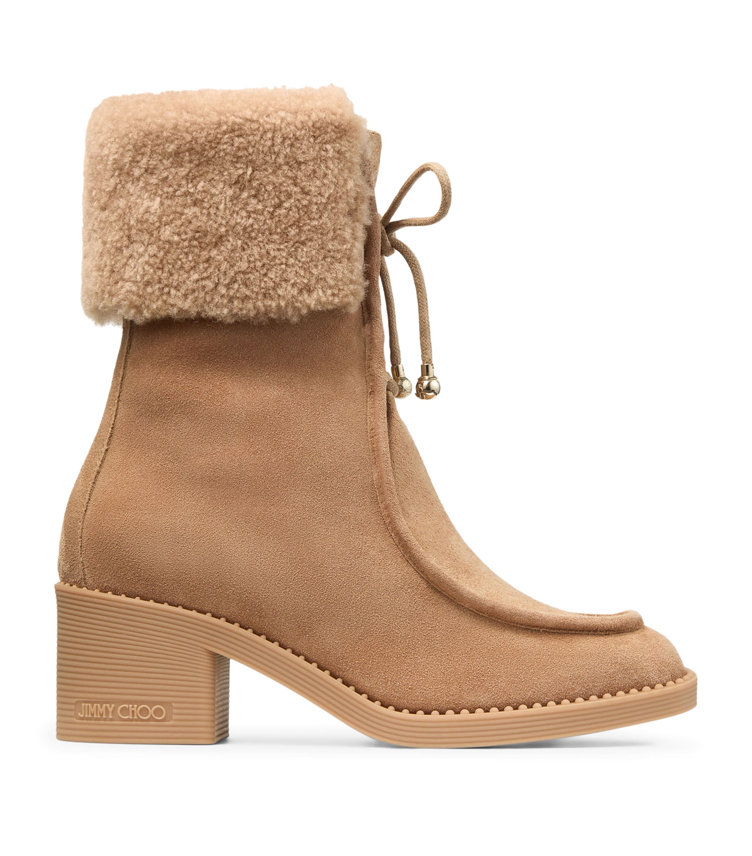 Jimmy Choo Hali 60 Suede Shearling Boots In Brown