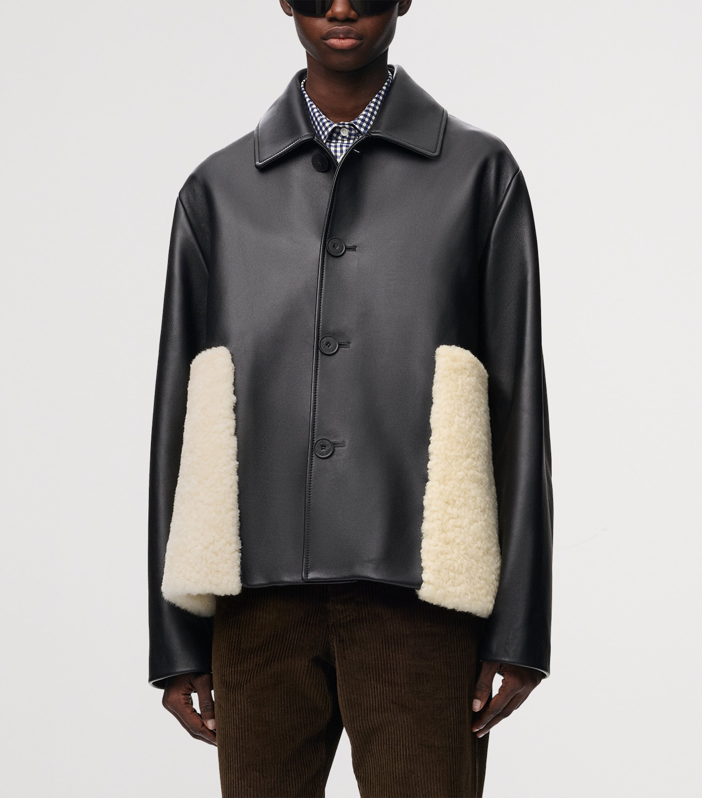 LOEWE Womens Nappa Lambskin Shearling-Trim Jacket Black Image 3