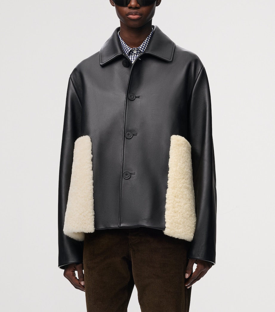 LOEWE Womens Nappa Lambskin Shearling-Trim Jacket Black Image 3