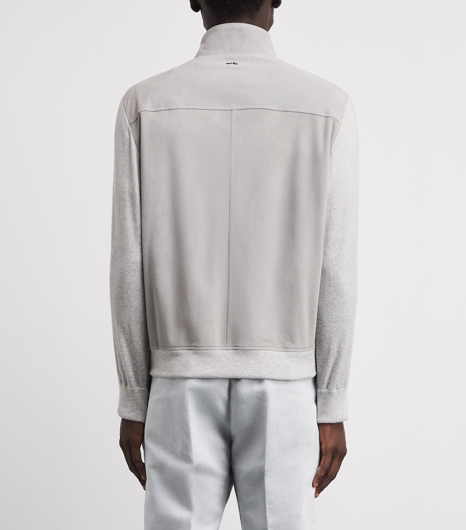 Paul & Shark Mens Aqua Suede Bomber Jacket Light Grey Image 5