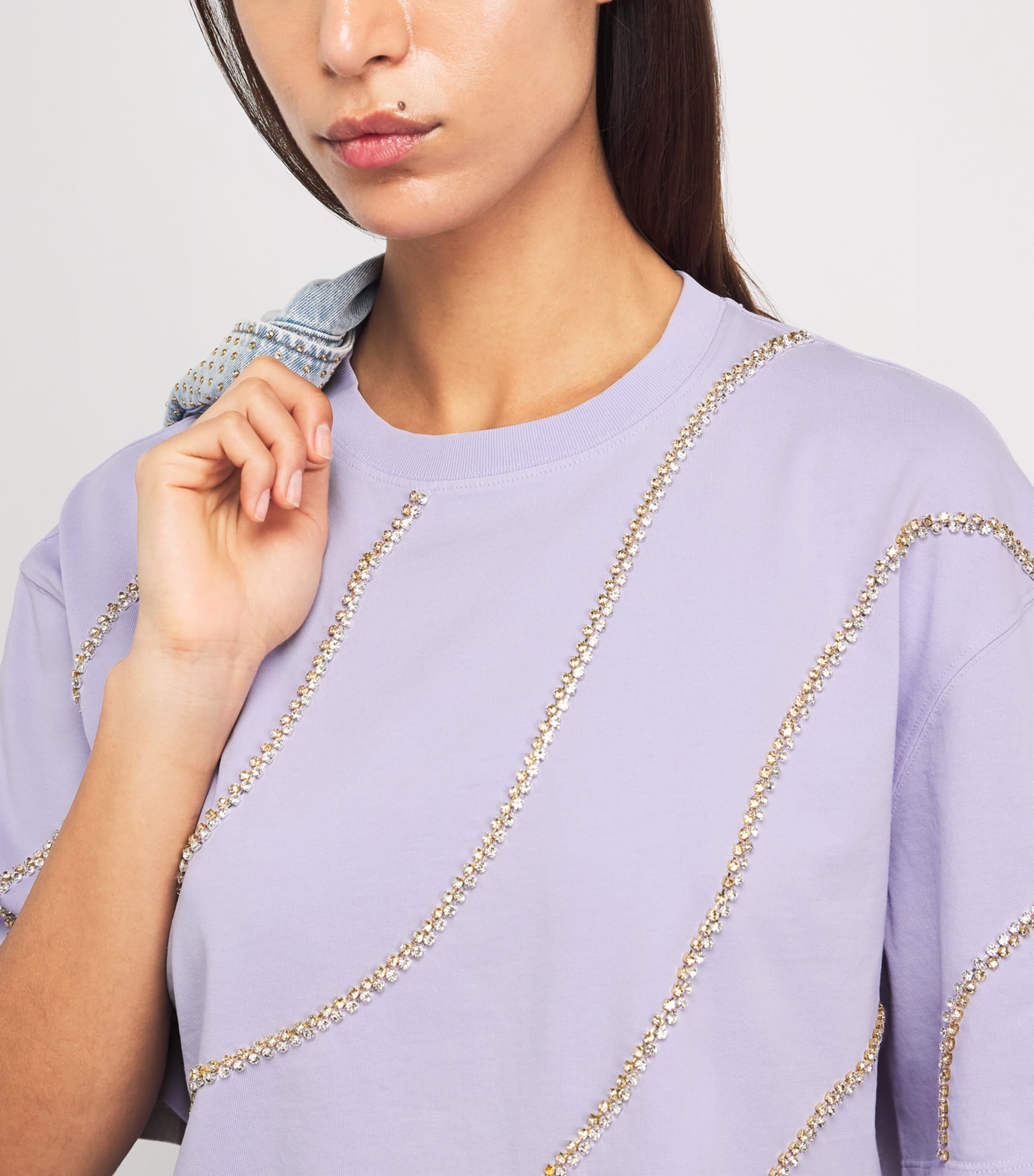 Sandro Paris Womens Cotton Embellished Cropped T-Shirt Mauve Image 3
