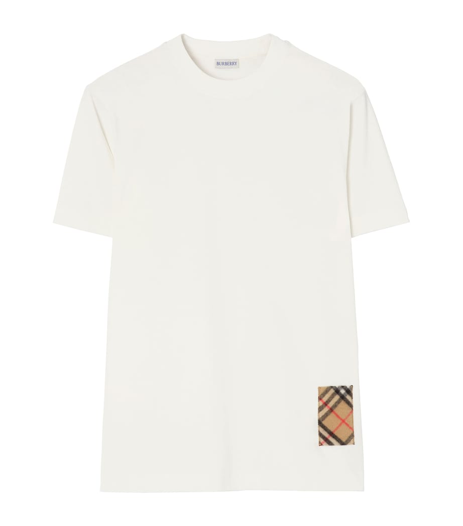 Burberry Mens Cotton Check-Patch T-Shirt Chalk Image 1