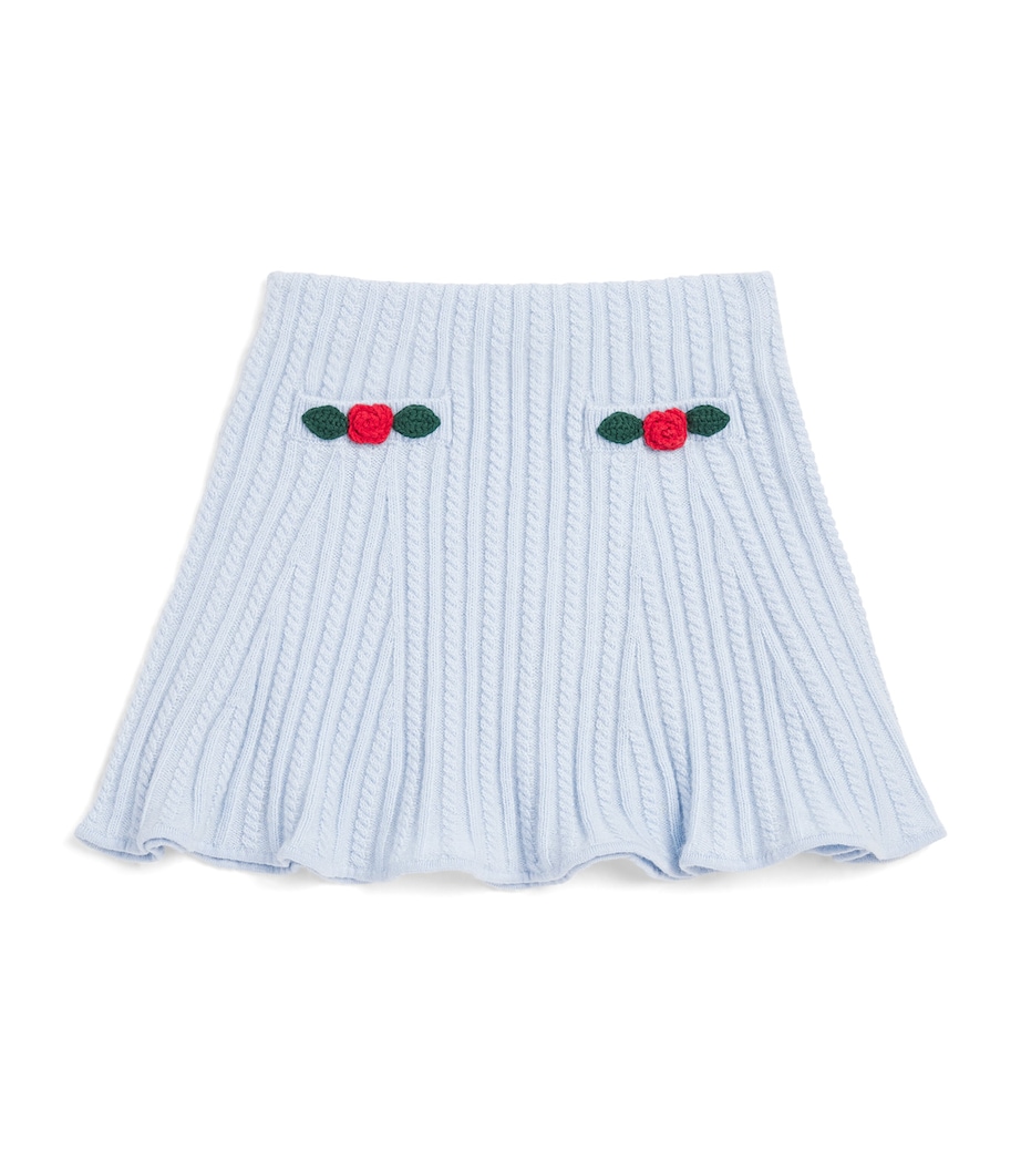 Self-Portrait Kids Cable-Knit Rose-Detail Skirt (3-12 Years) Blue Image 1