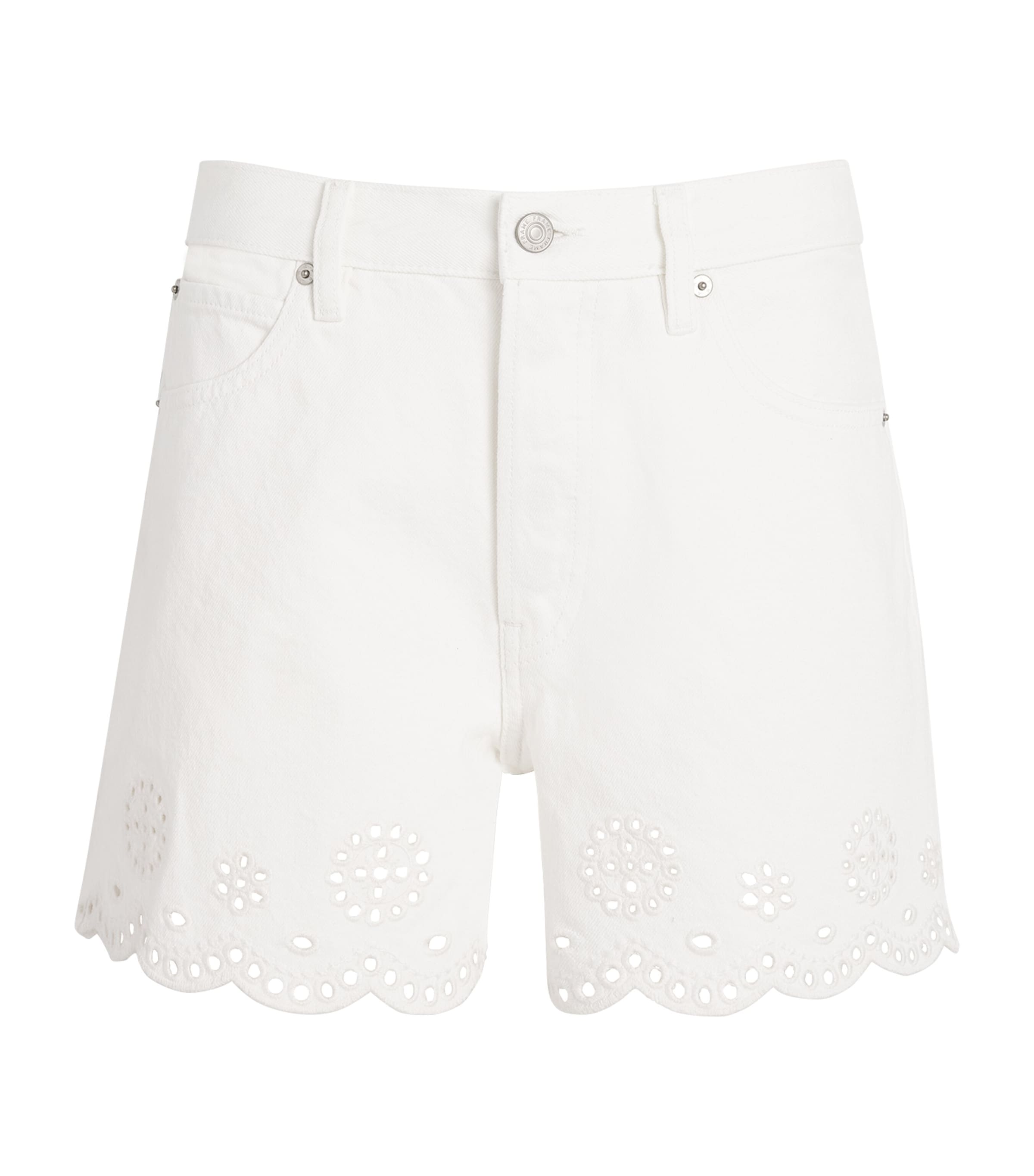 FRAME Womens The Eyelet Long Hang Denim Shorts White Image 1