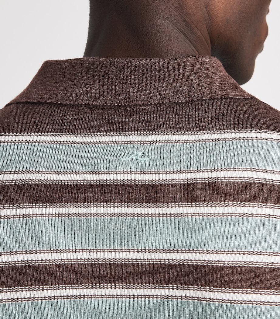 Paul & Shark Mens Virgin Wool-Silk Stripe Polo Shirt Slvia Marn Bianc Image 3