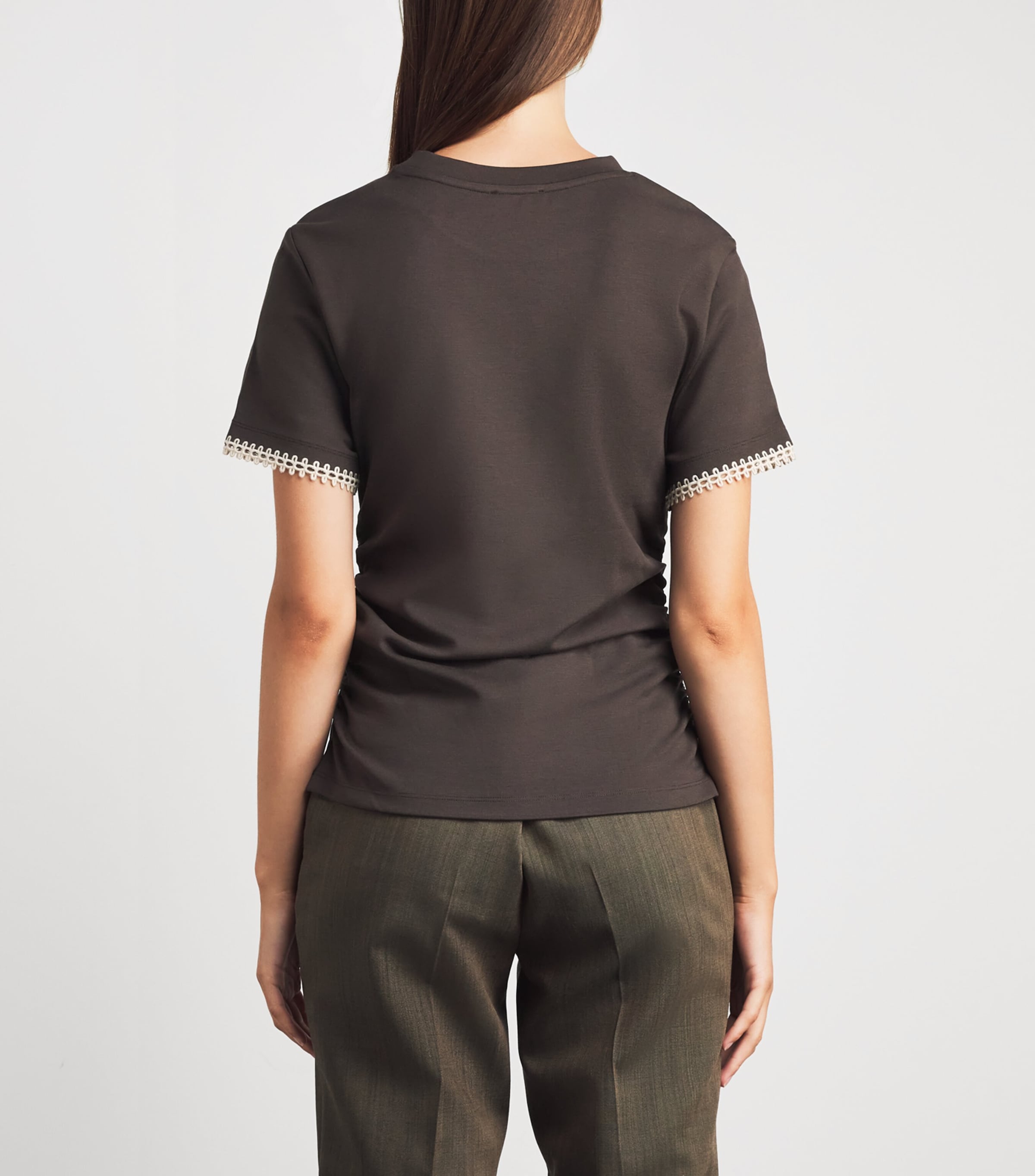 Claudie Pierlot Womens Ruched Embroidered Logo T-Shirt Brown Image 5