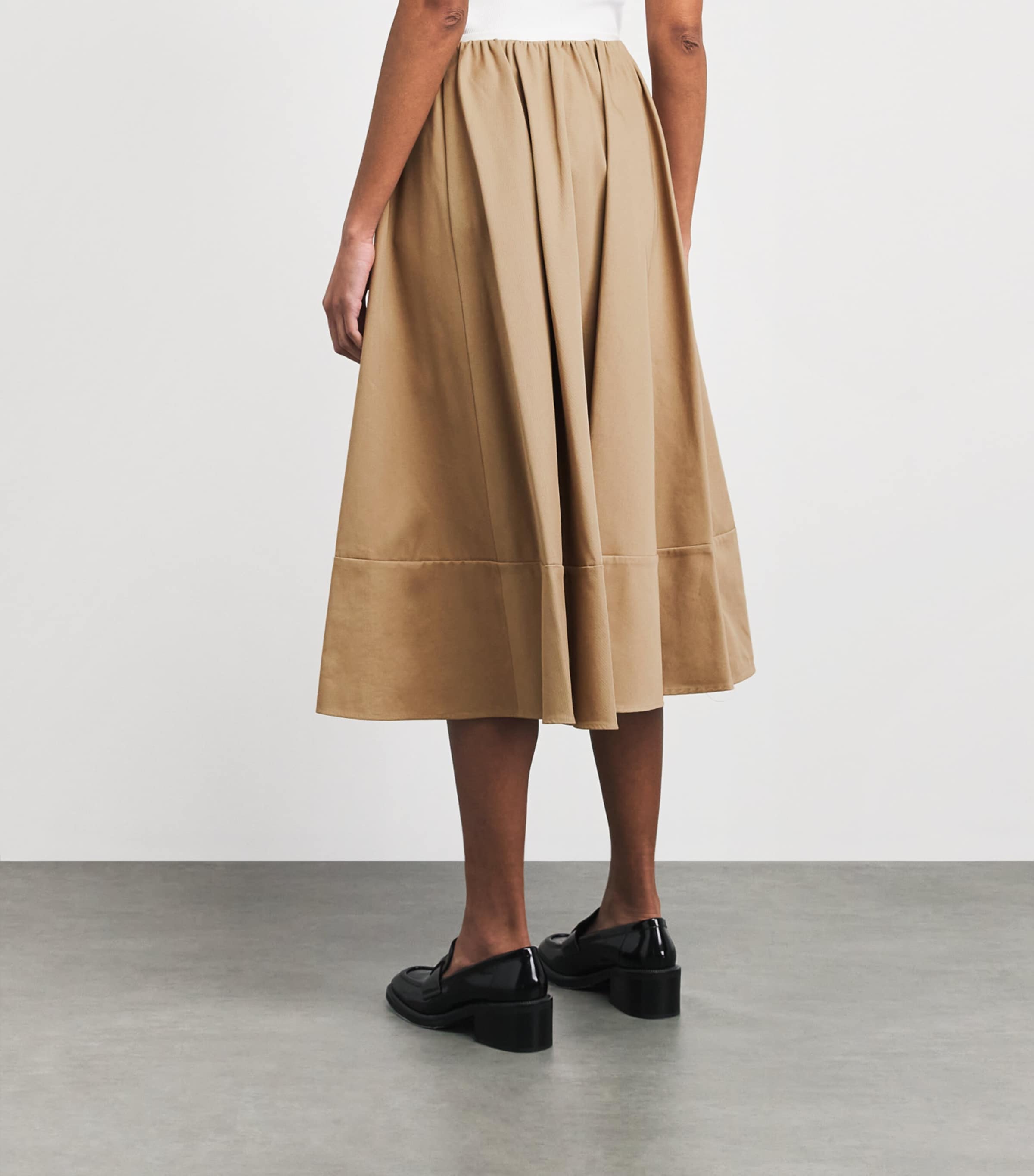 Maje Womens Cotton Pleated Midi Skirt Mastic Beige Image 5