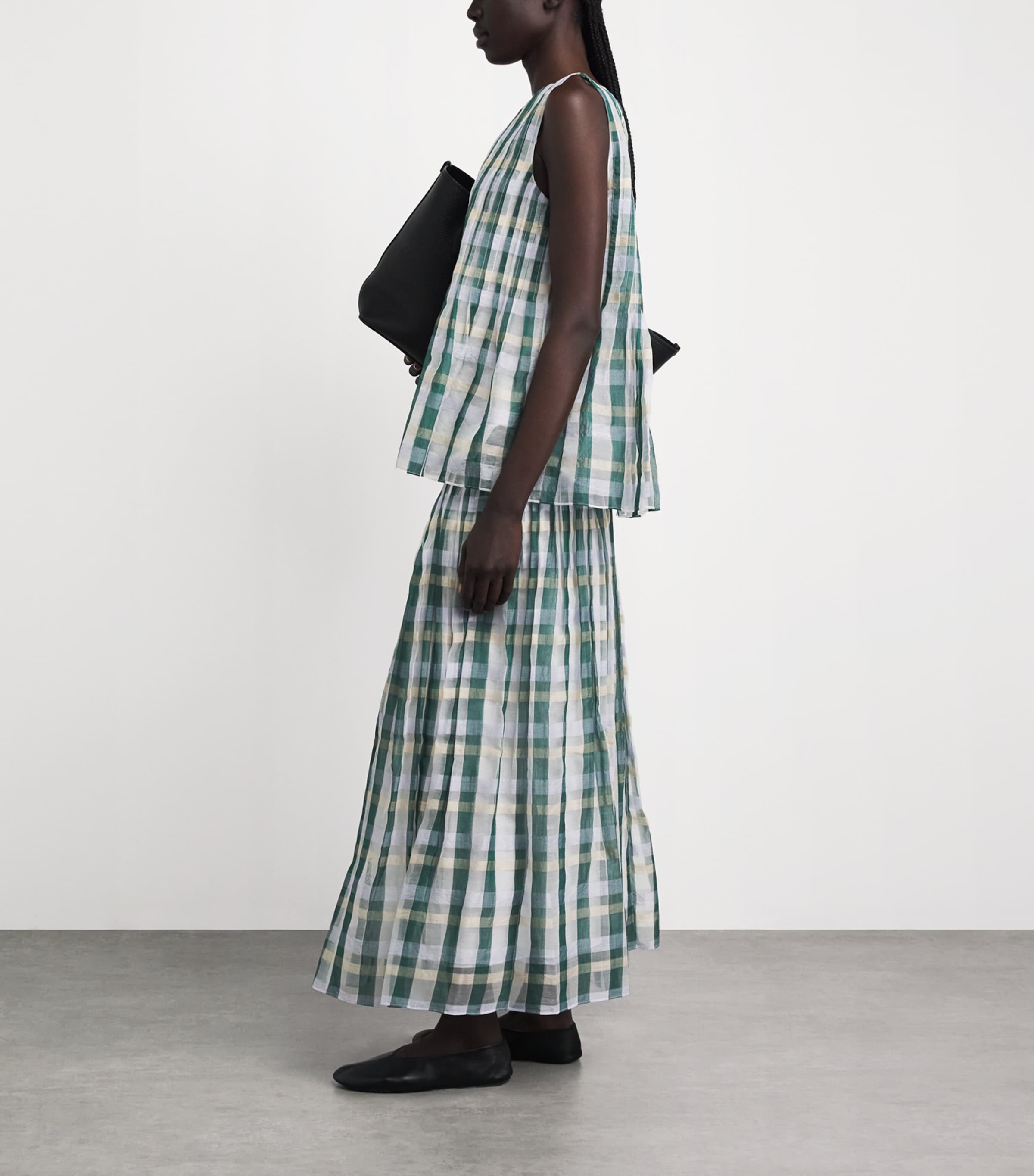 Lafayette 148 Womens Cotton-Silk Pintuck Maxi Skirt Grsmu Grass Multi Image 2