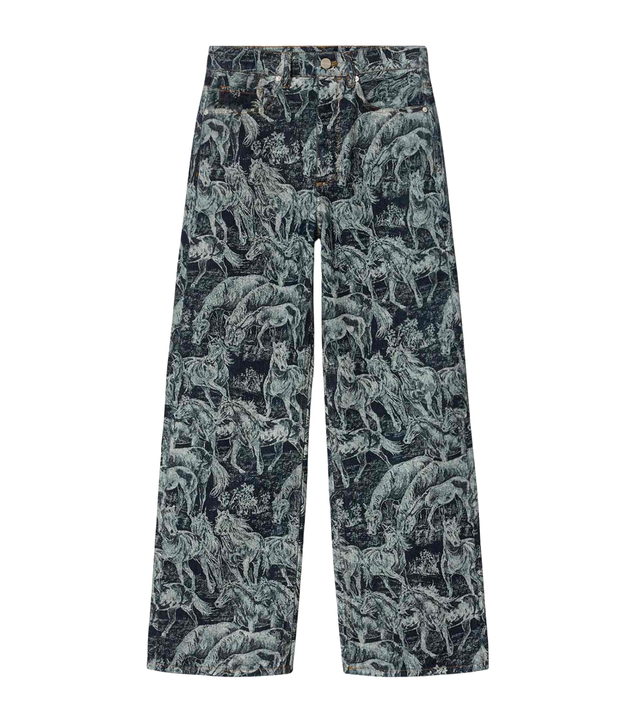 AllSaints Womens Blake Mid-Rise Wide-Leg Jeans Printed Indigo Image 1
