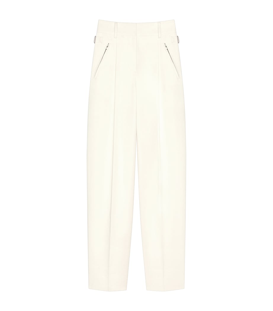 Cotton and Wool Pleated Trousers IVORY Image 1