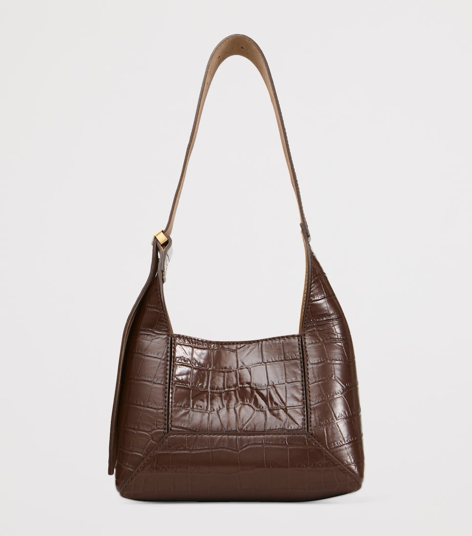 Diamond Small Croc-Embossed Leather Shoulder Bag CHOCOLATE/GOLD Image 4