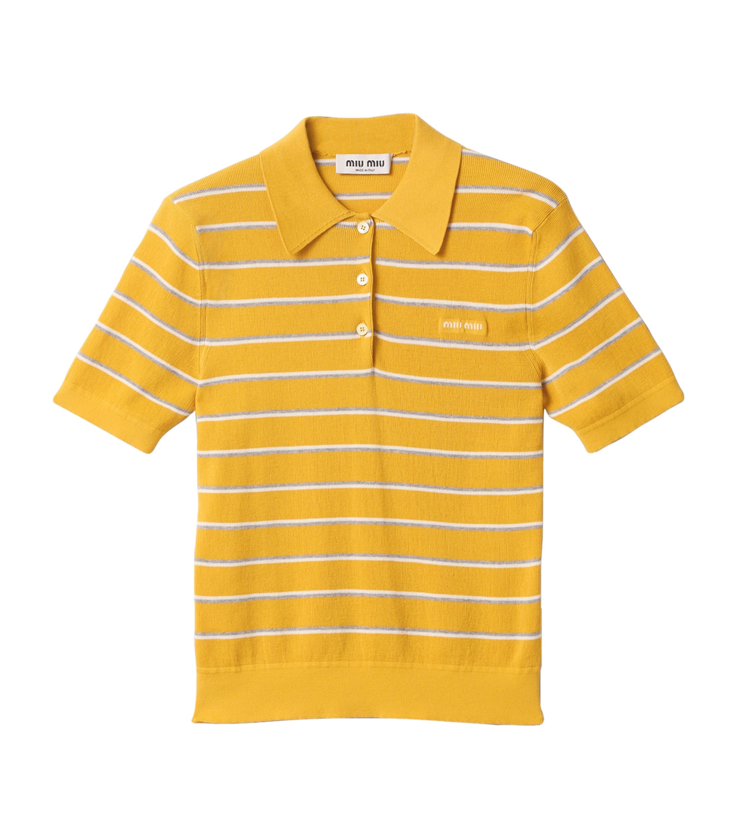 Miu Miu Womens Cotton Stripe Polo Shirt Yellow Image 1