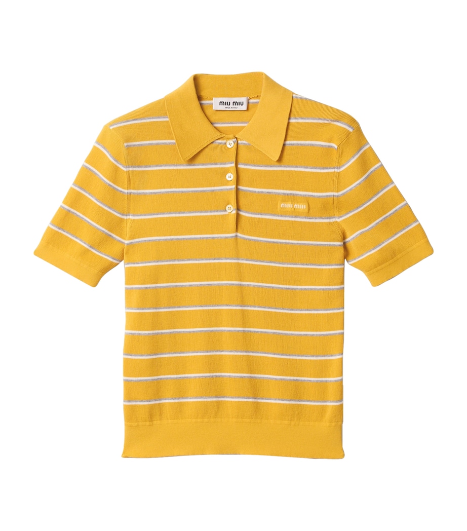 Miu Miu Womens Cotton Stripe Polo Shirt Yellow Image 1