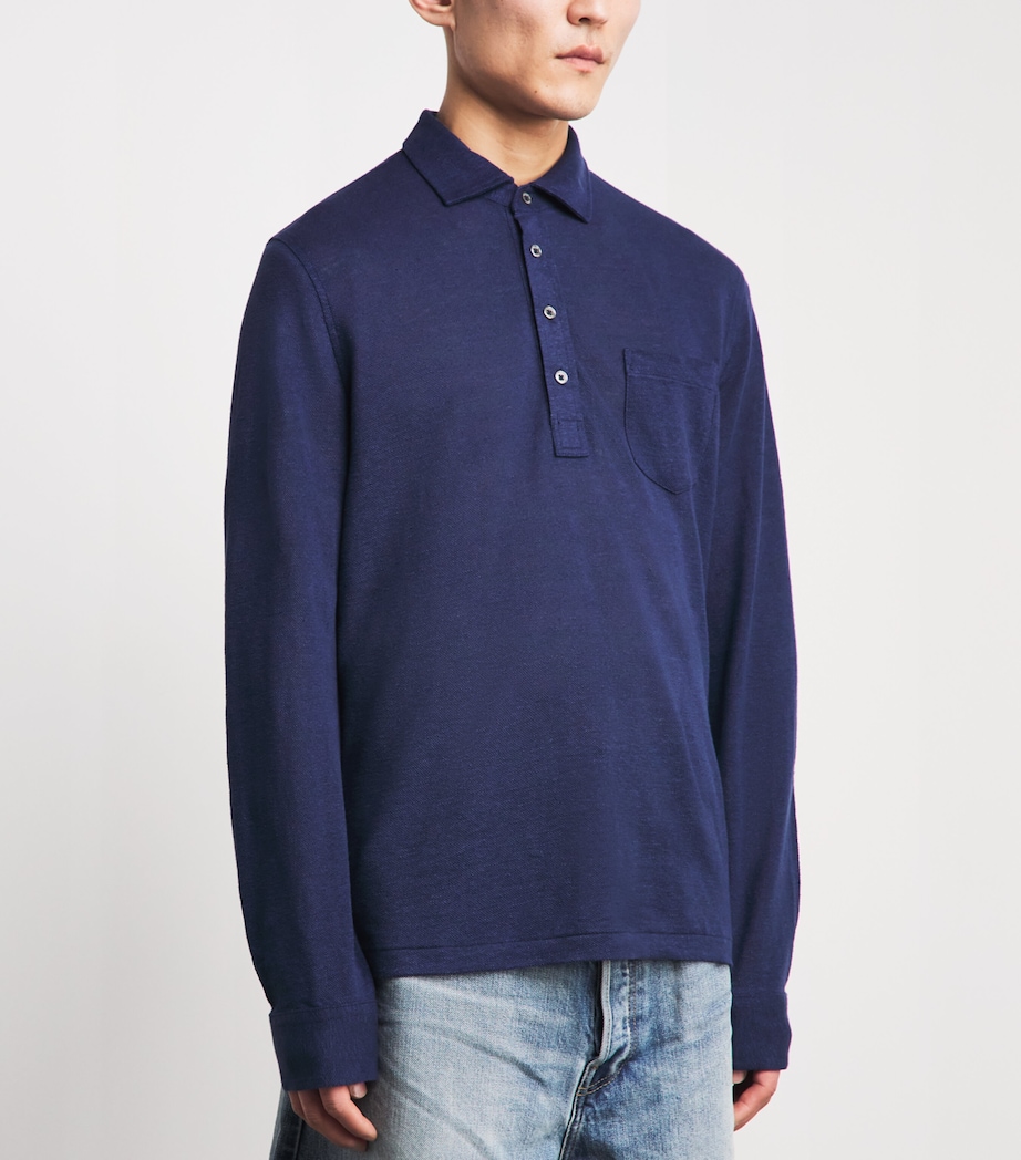 Polo Ralph Lauren Mens Linen Long-Sleeve Polo Shirt Newport Navy/smoke Image 4