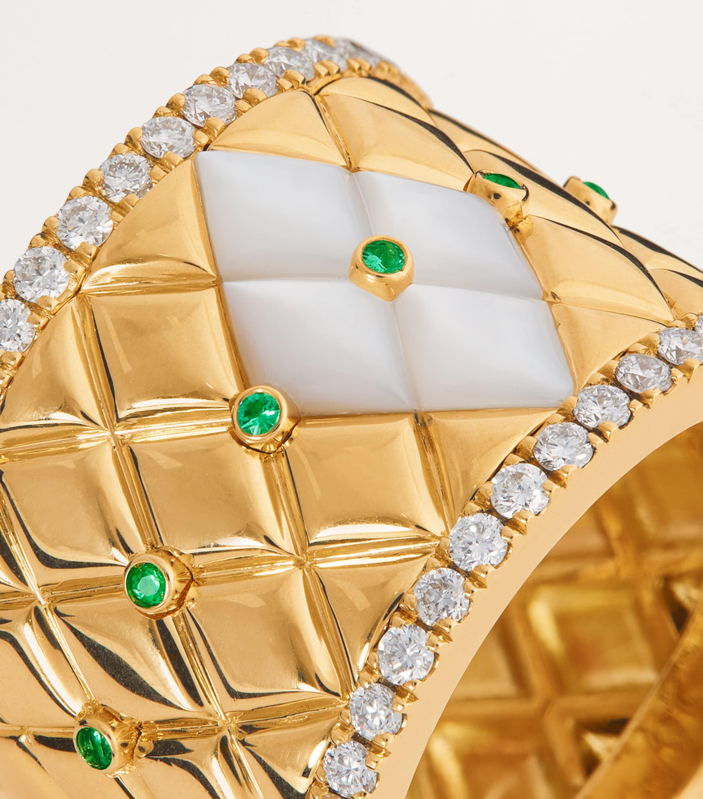 Large Yellow Gold, Diamond, Emerald and Pearl Bond Street Ring (Size 53) YELLOW GOLD Image 6