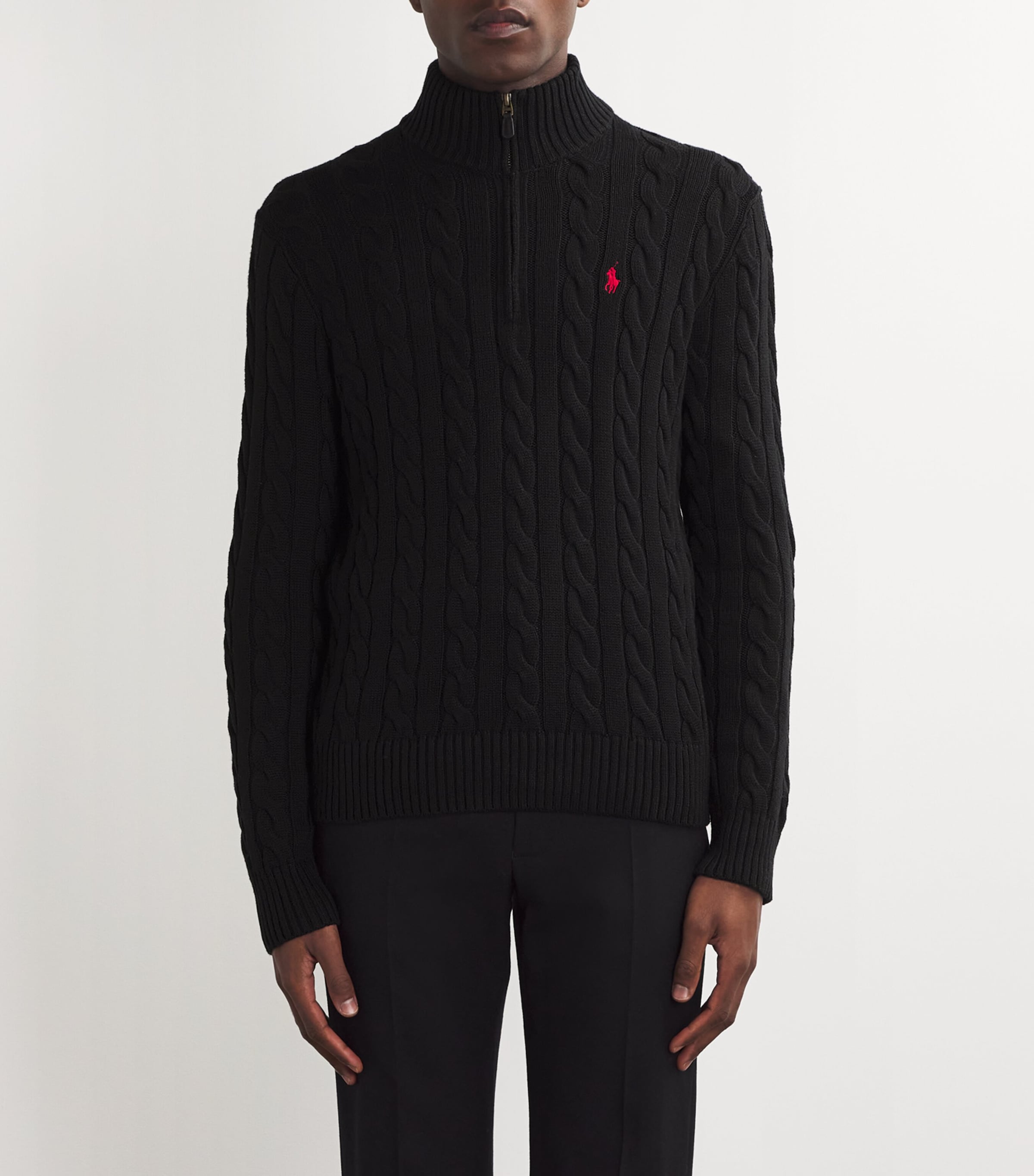 Polo Ralph Lauren Mens Cable-Knit Quarter-Zip Sweater Black Image 2