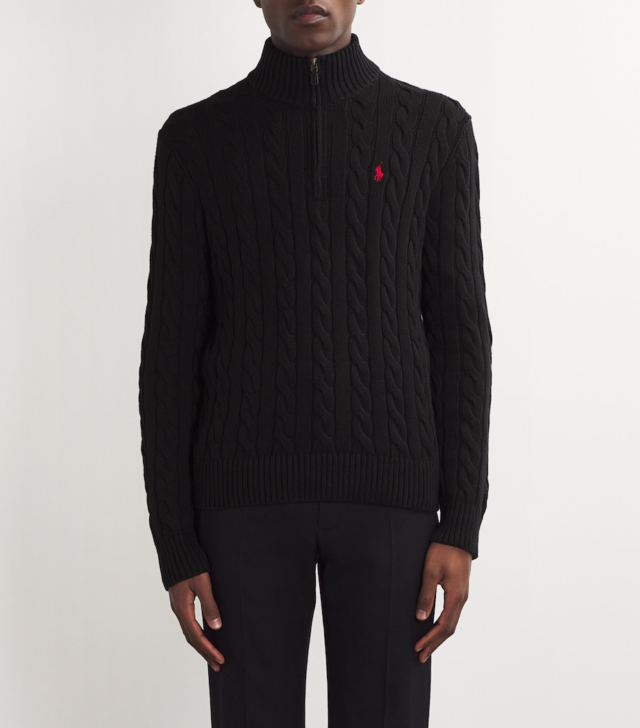 Polo Ralph Lauren Mens Cable-Knit Quarter-Zip Sweater Black Image 2