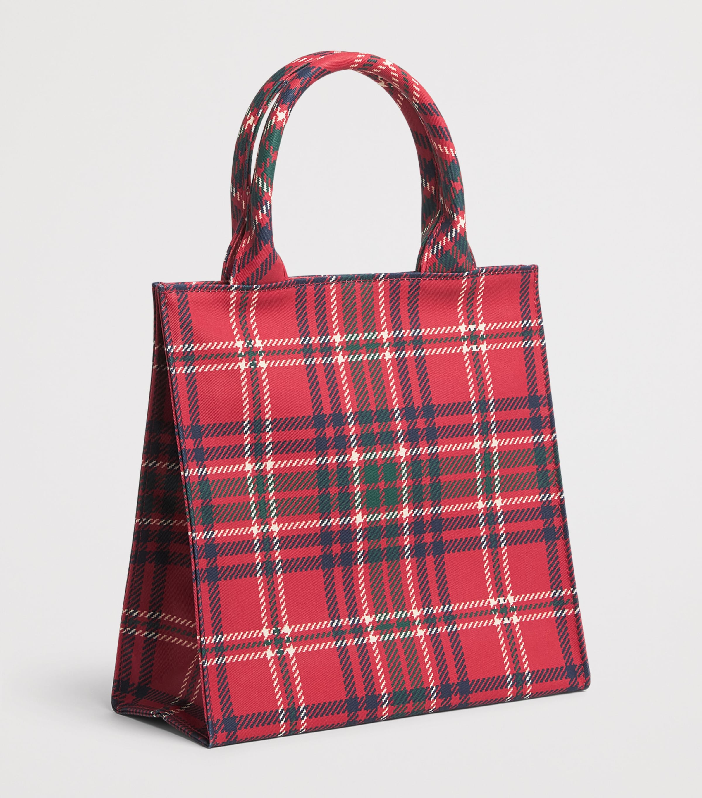 Harrods Small Tartan Tote Bag Red Image 3