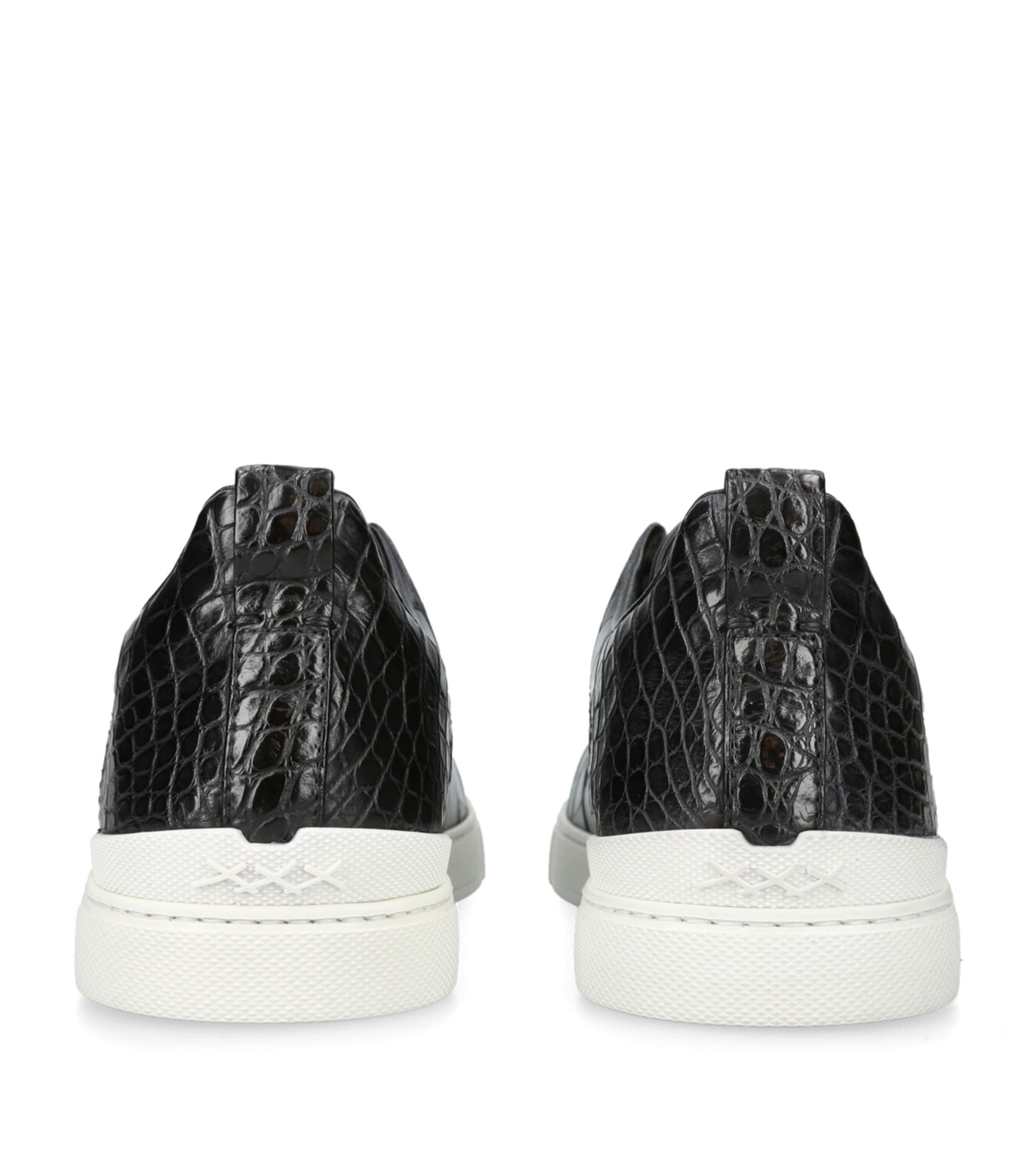 Zegna Crocodile Leather Triple Stitch Sneakers Black Image 2