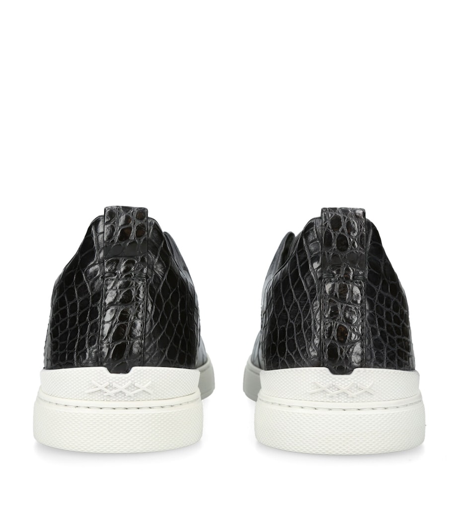Zegna Crocodile Leather Triple Stitch Sneakers Black Image 2