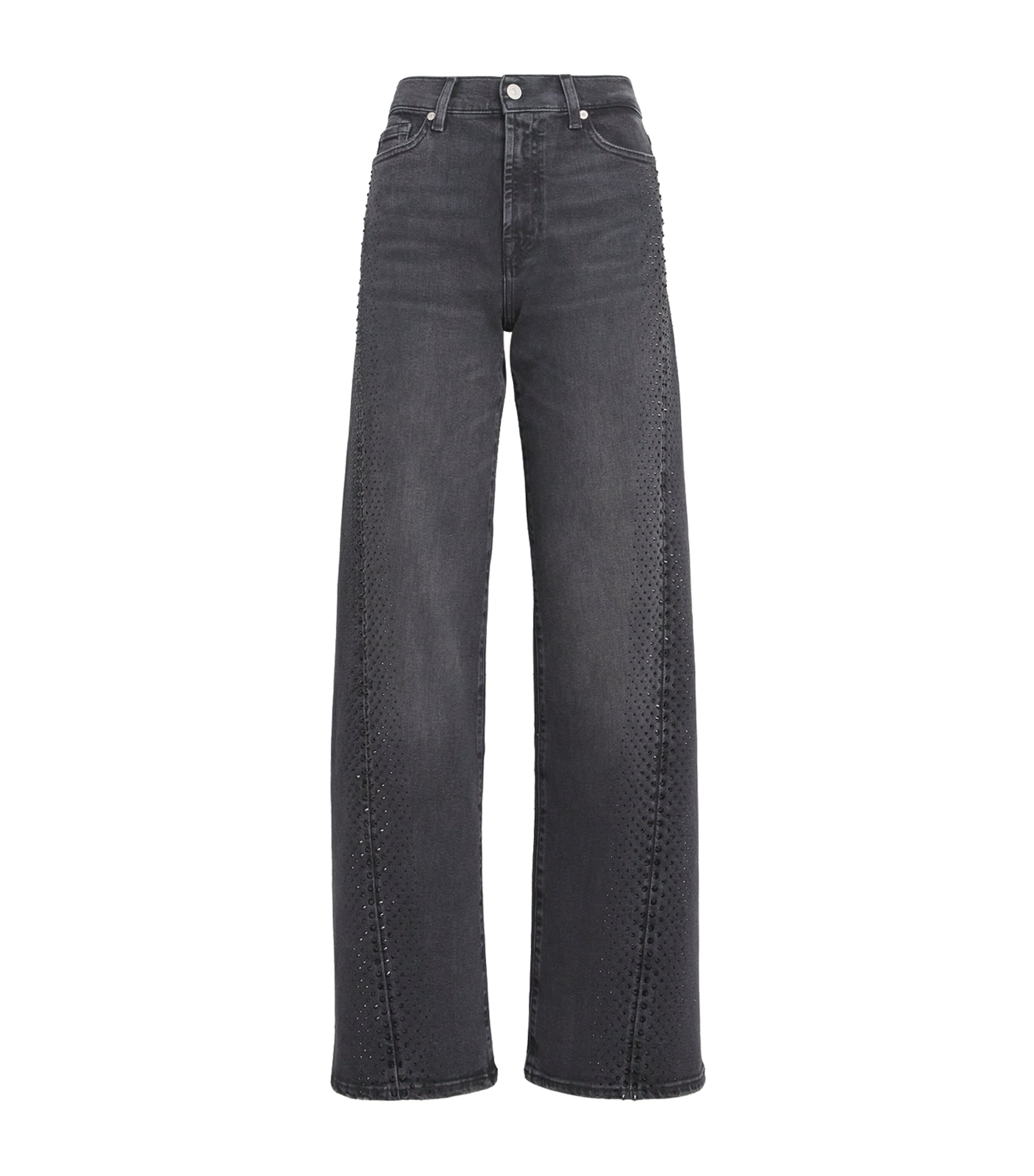7 For All Mankind Embellished Twisted Lotta Wide Leg Jeans Clothing In Black