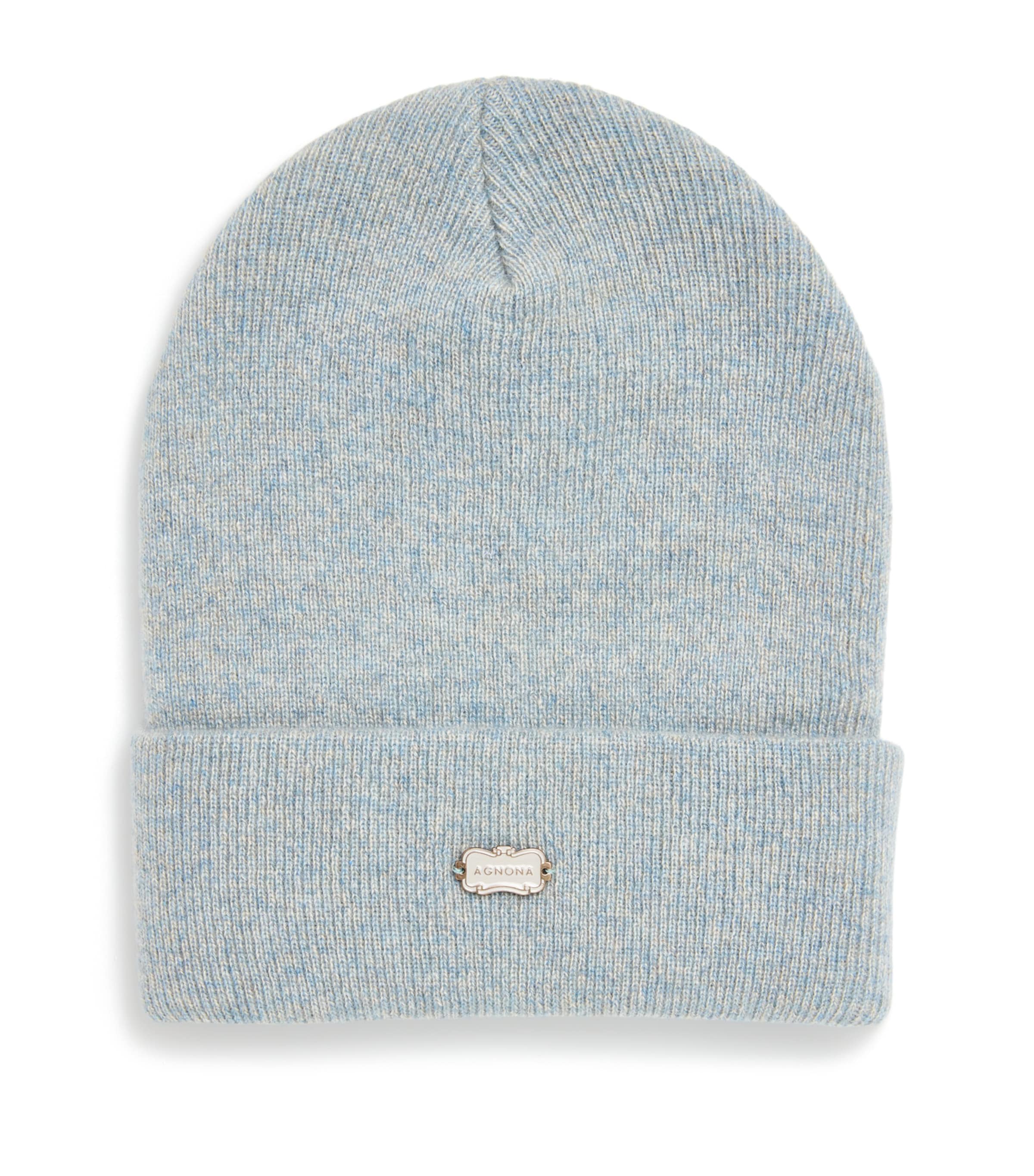Agnona Cashmere Logo-plaque Beanie In Blue