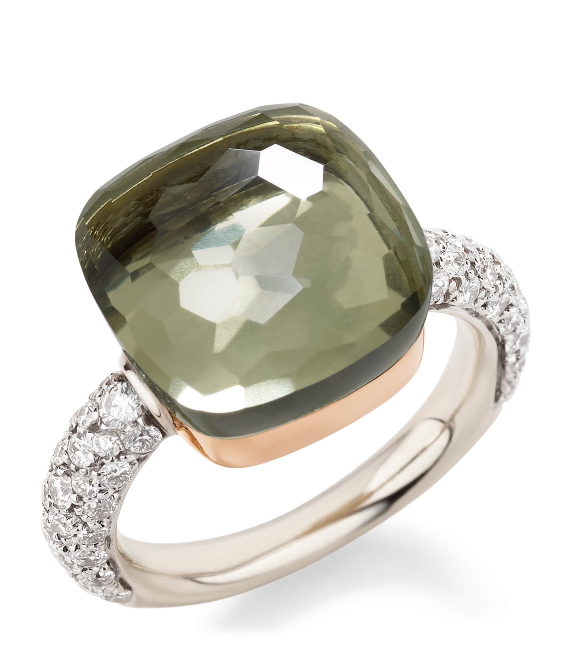 Pomellato Mixed Gold, Diamond And Prasiolite Nudo Maxi Ring In Metallic