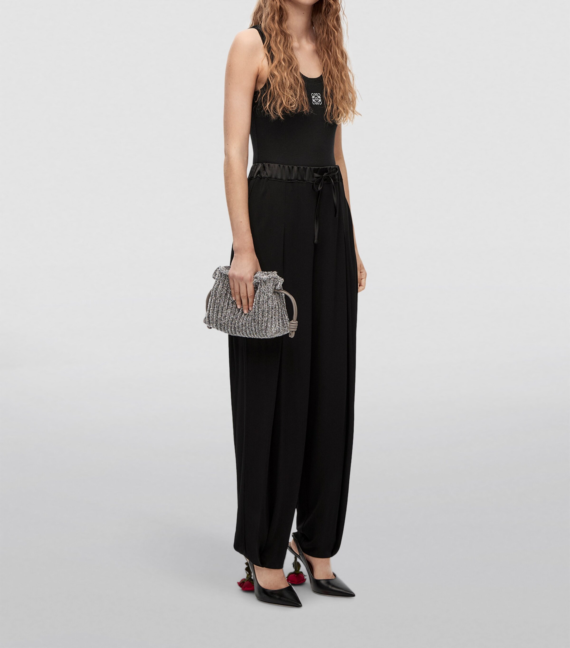 LOEWE Womens Embroidered Anagram Tank Top Black Image 2
